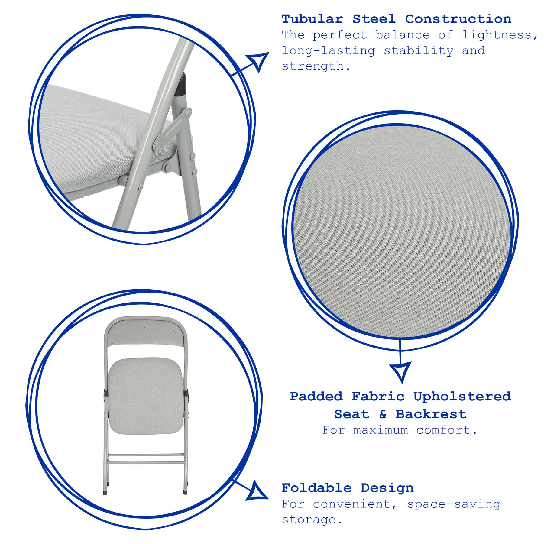 Grey Fabric Padded Folding Chair - Pack of Six
