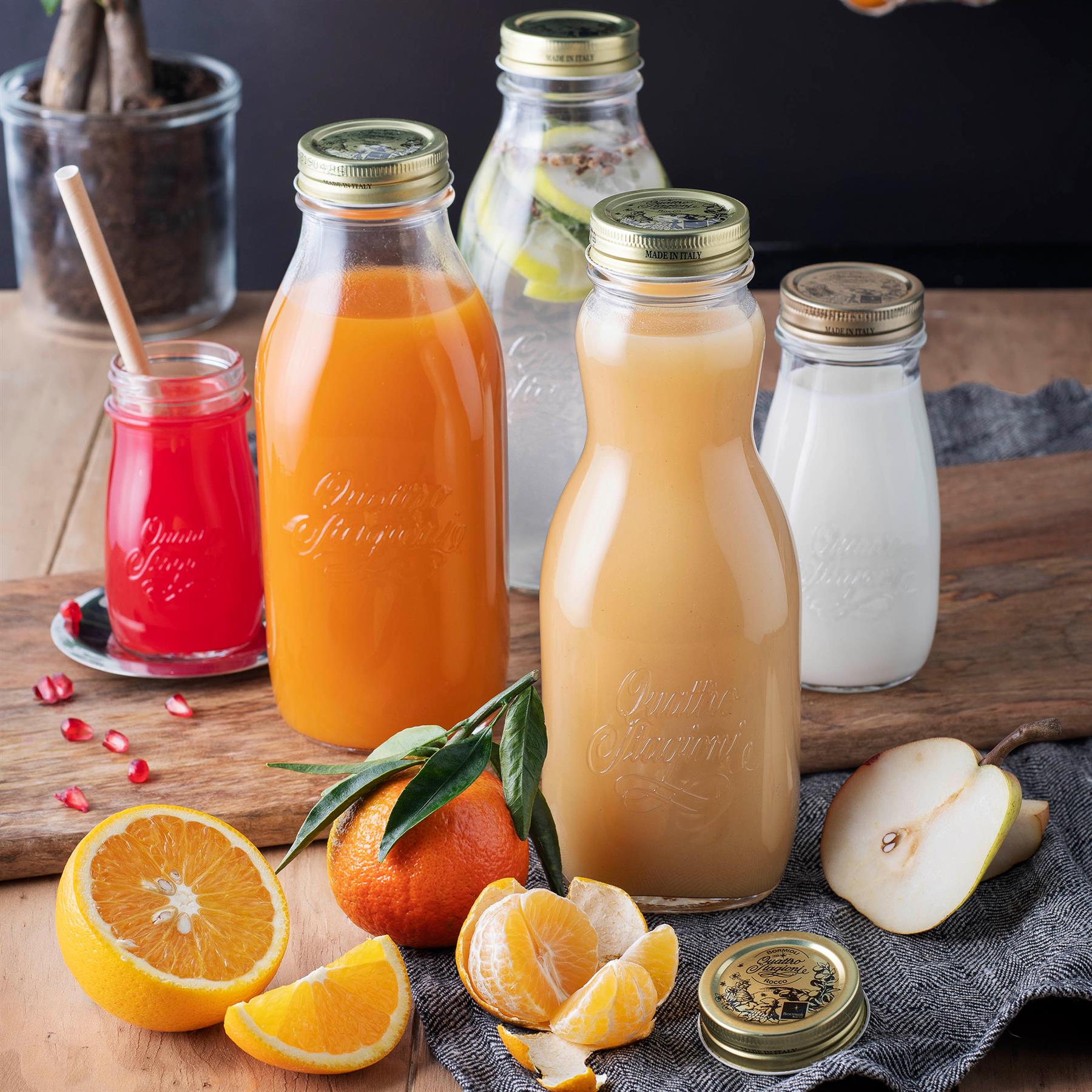 1L Quattro Stagioni Glass Bottles with Screw Top Lid - Pack of 3