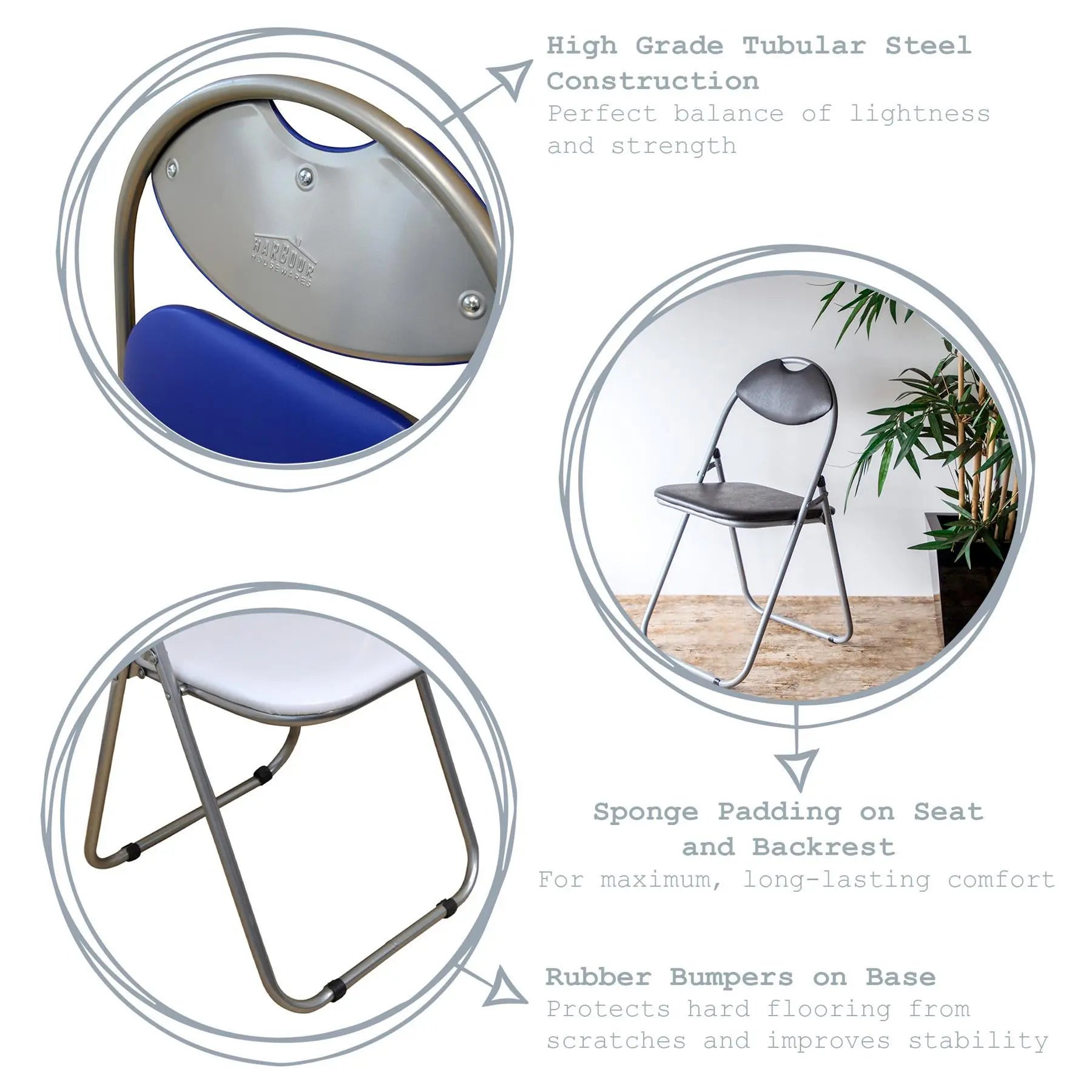 Blue Curved Padded Folding Chair