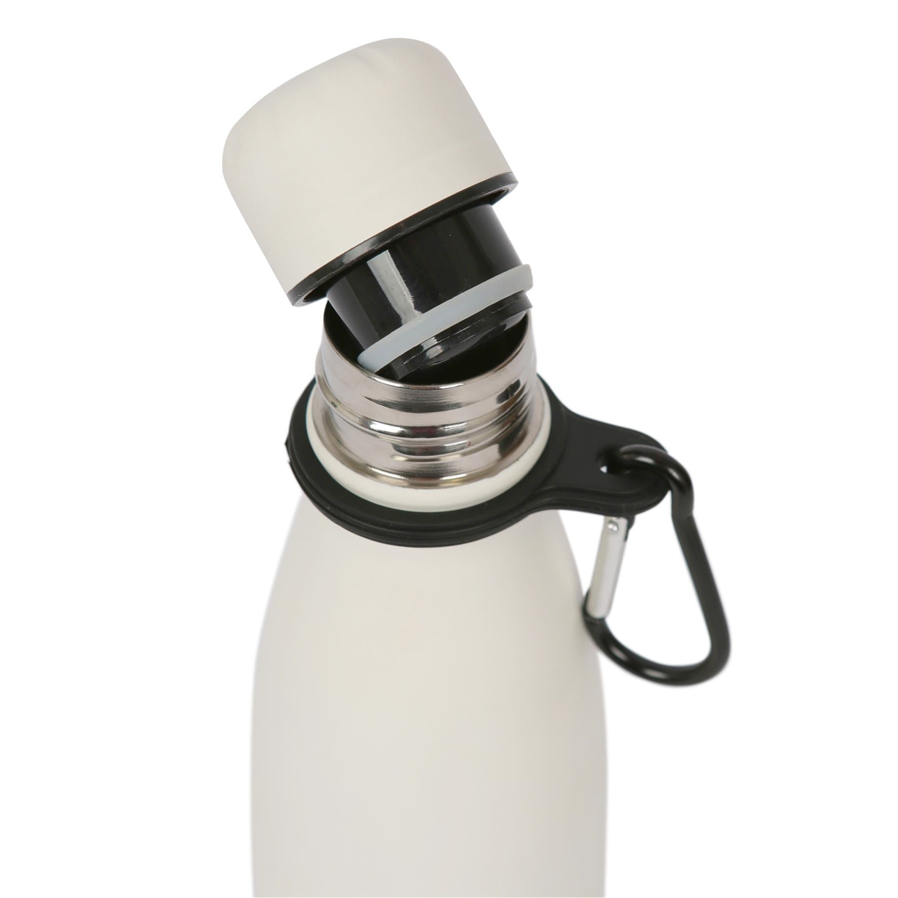 500ml White Stainless Steel Water Bottle with Carabiner Clip