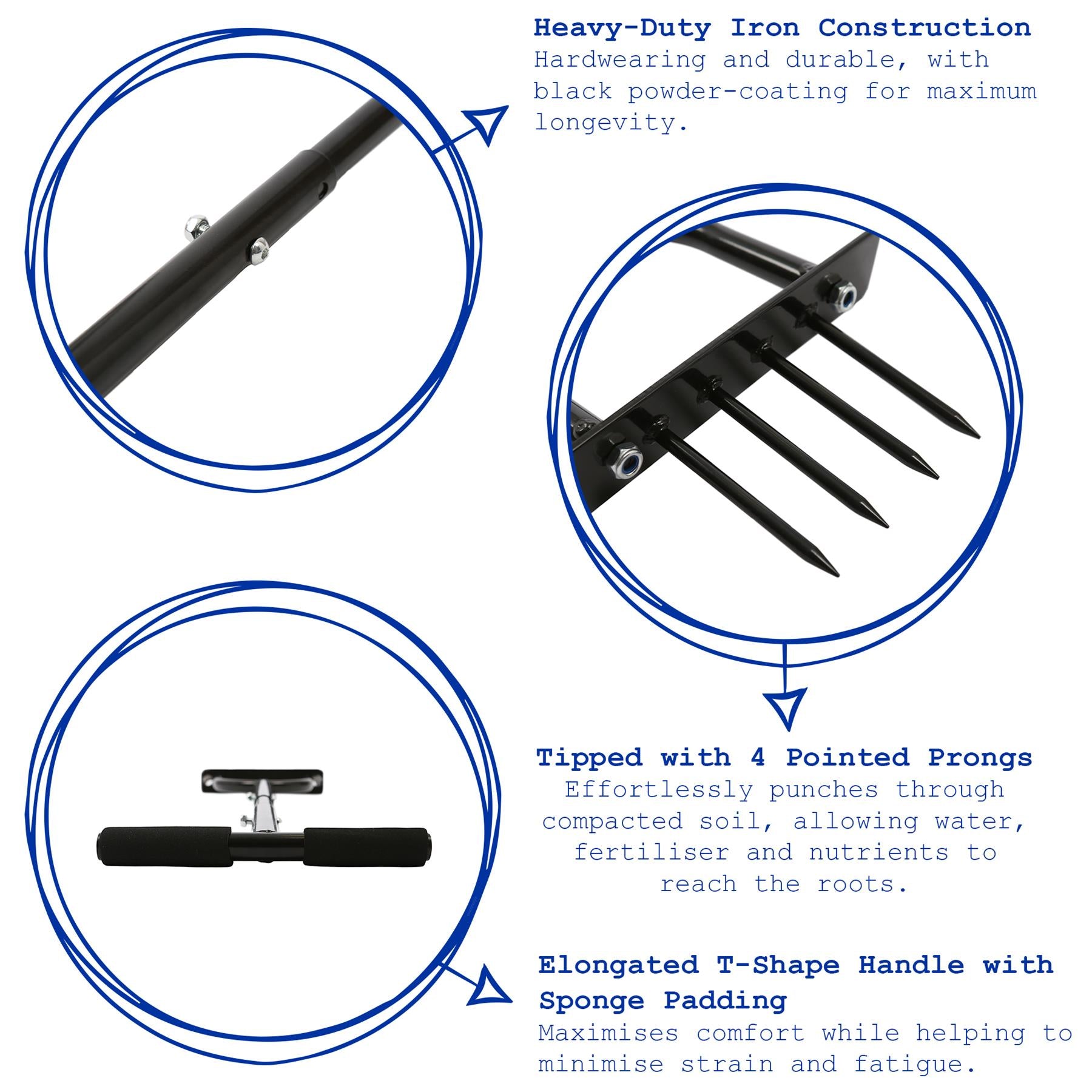 4-Prong Lawn Aerator - 24.5cm x 1M - Black