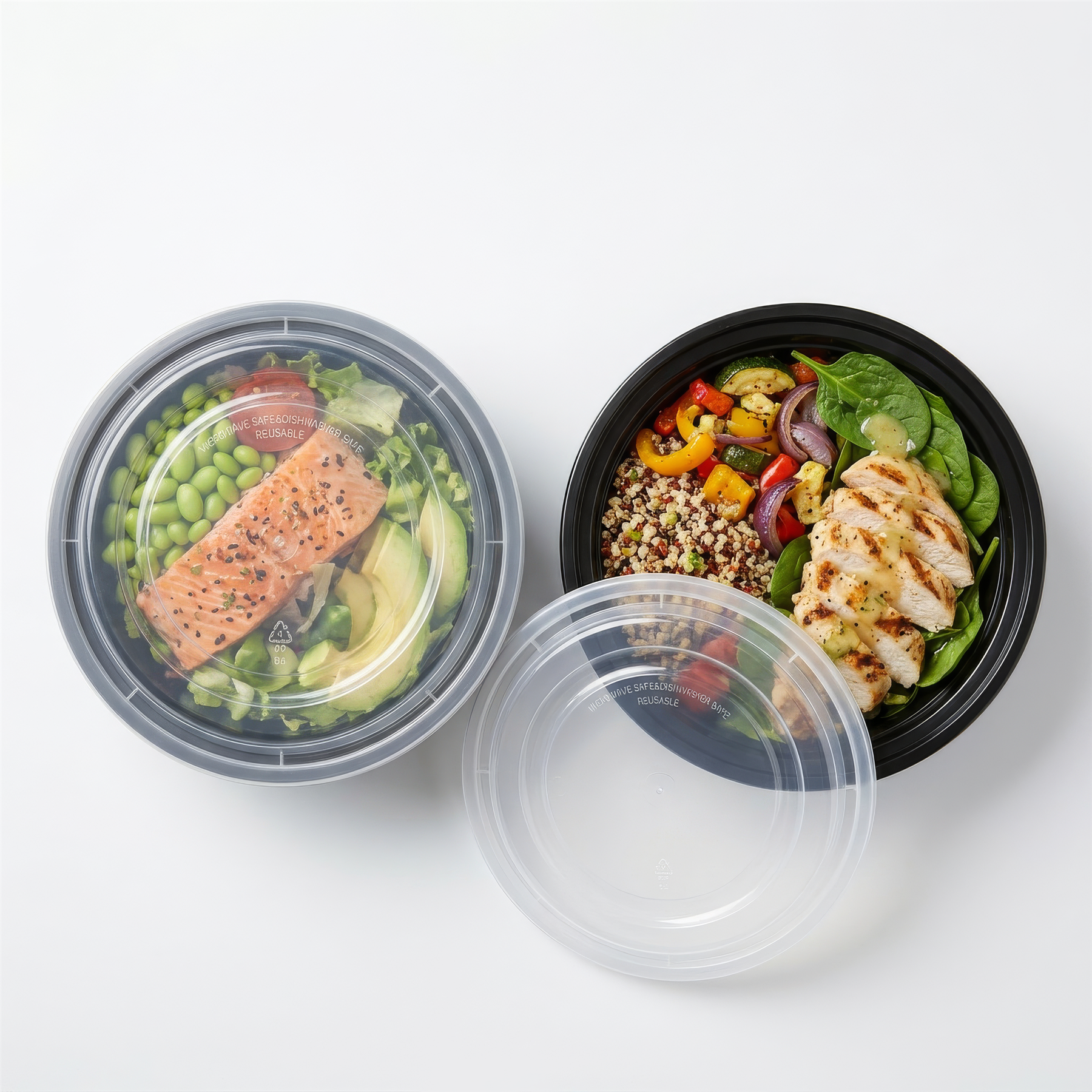 Round Reusable Meal Prep Containers - 1 Compartment (880ml) - Pack of 10