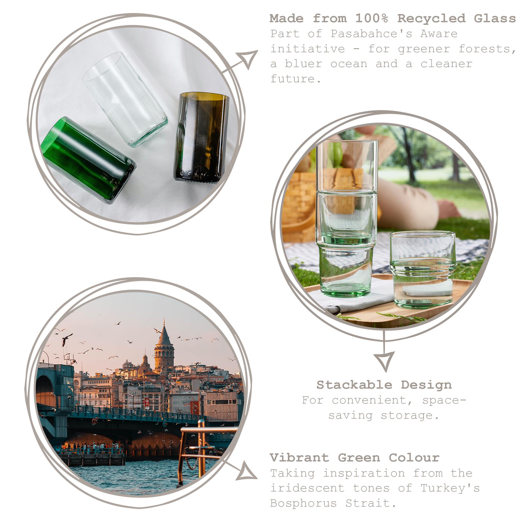 440ml Aware Hill Recycled Stacking Highball Glasses - Green - Pack of Four