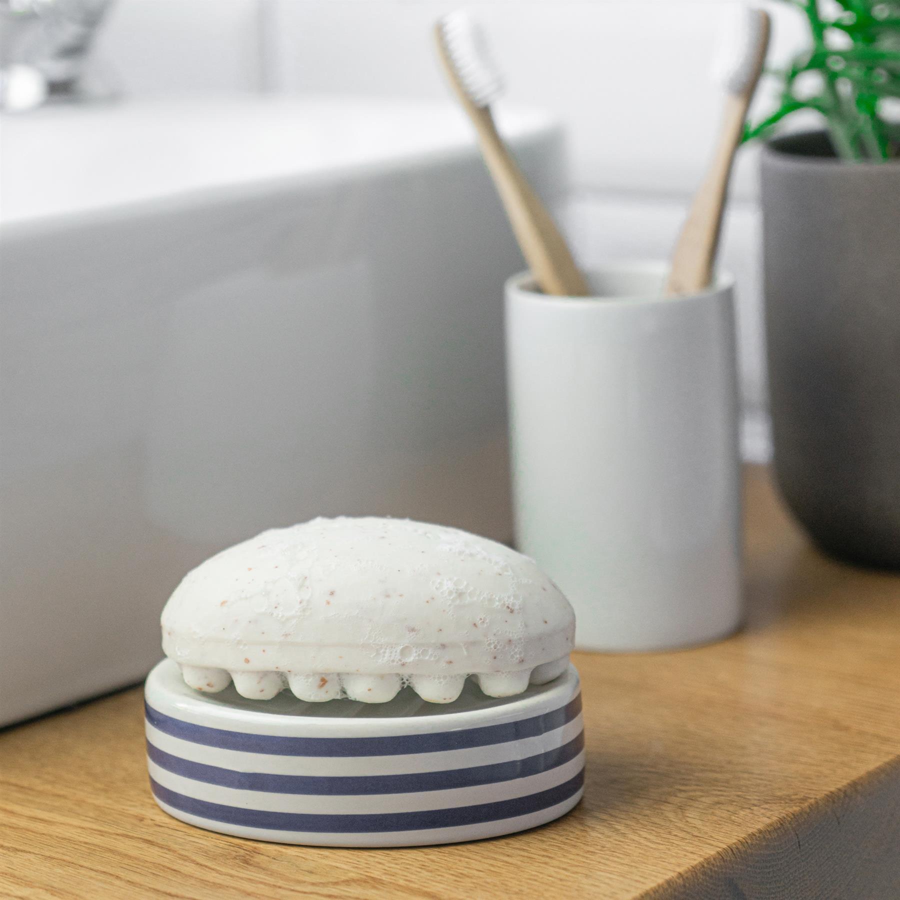Blue Stripped Ceramic Soap Dish
