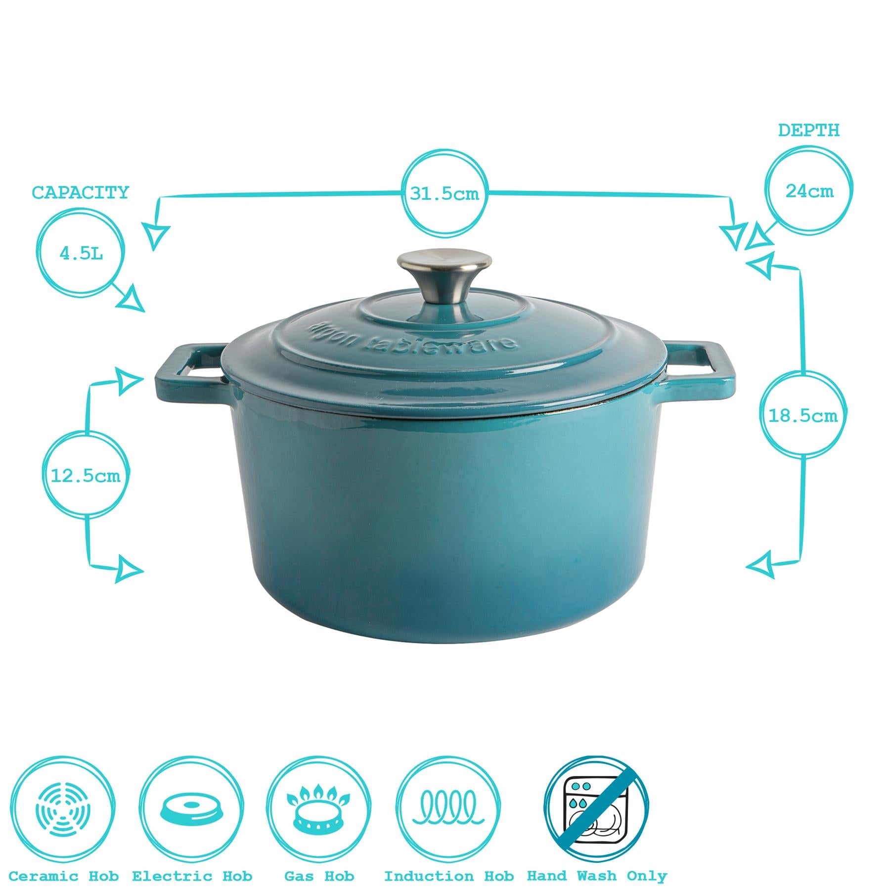 4.5L Teal Ombre Cast Iron Casserole Dish