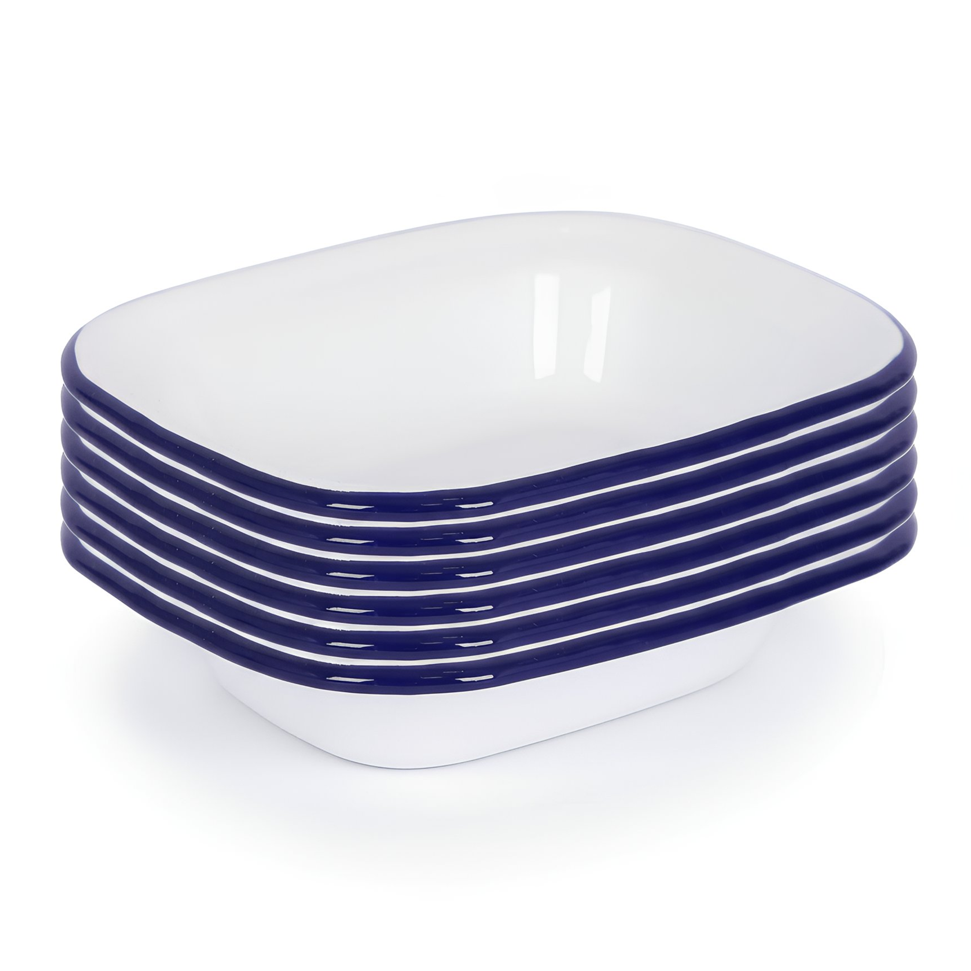 White Enamel Pie Dishes - 18 x 13.5cm - Blue - Pack of 6