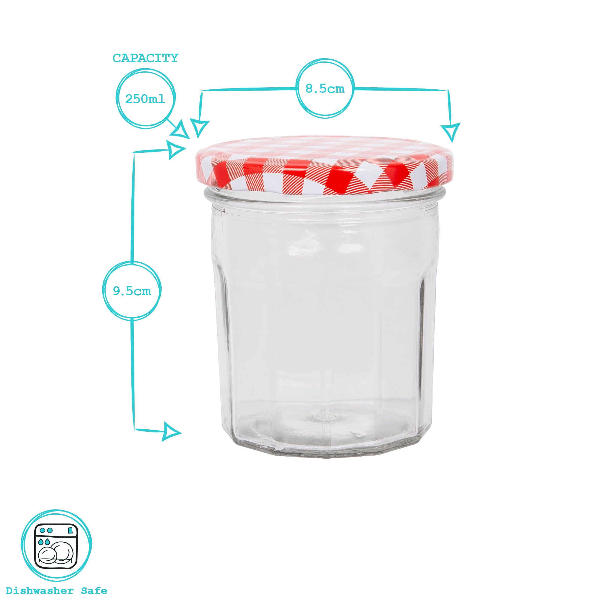 250ml Glass Jam Jars with Lids - Pack of 6