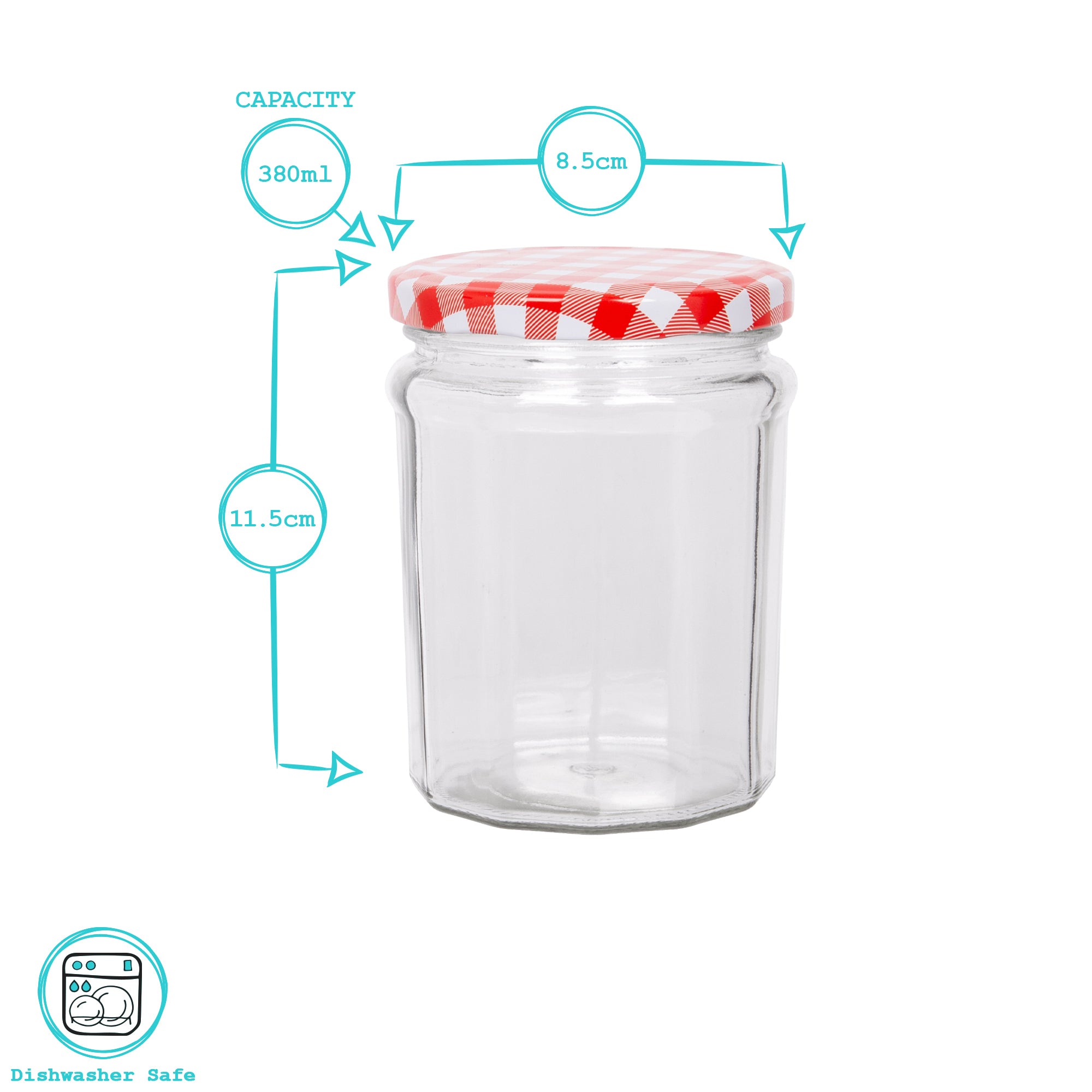 380ml Glass Jam Jars with Lids - Pack of 6