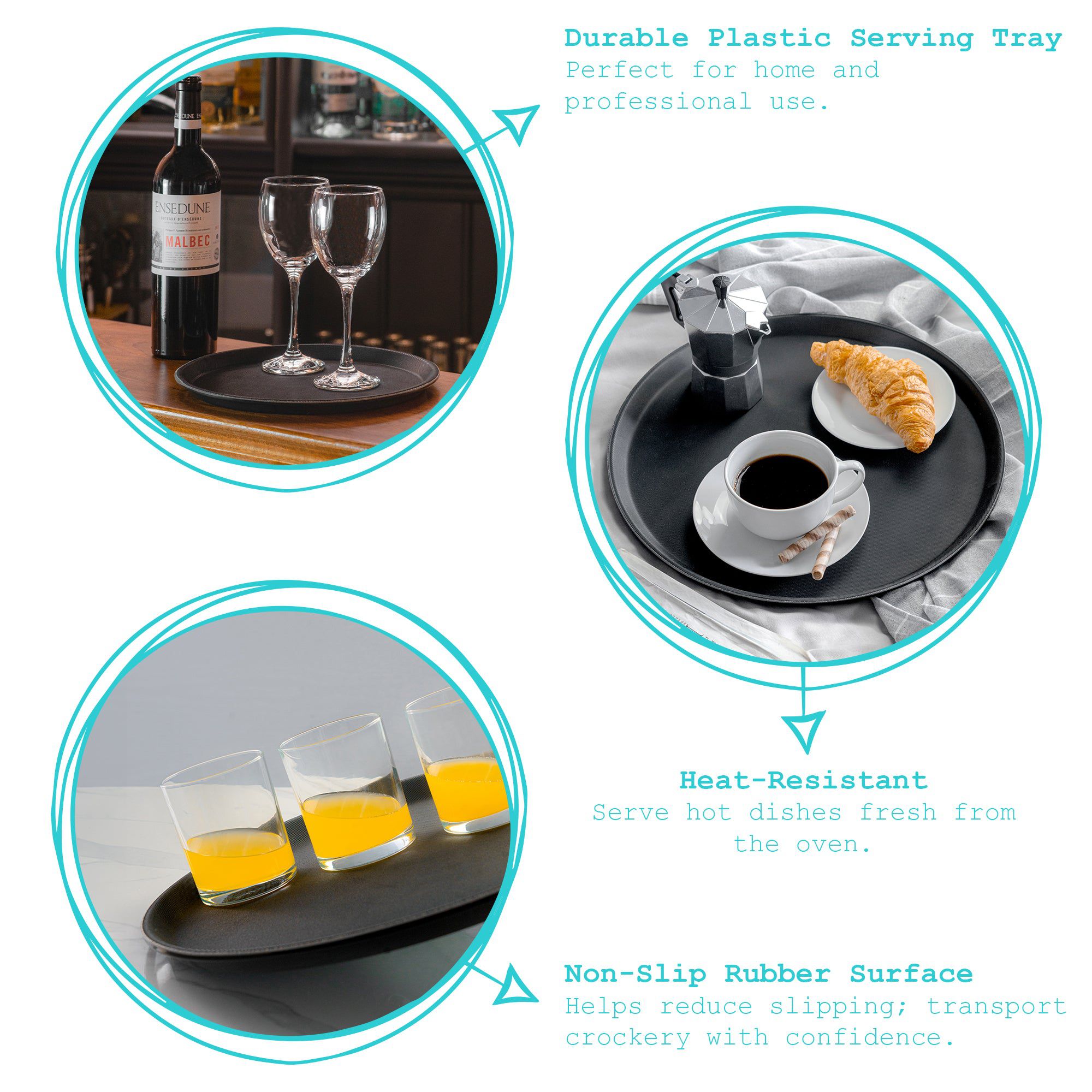 40.5cm Black Round Plastic Non-Slip Serving Tray