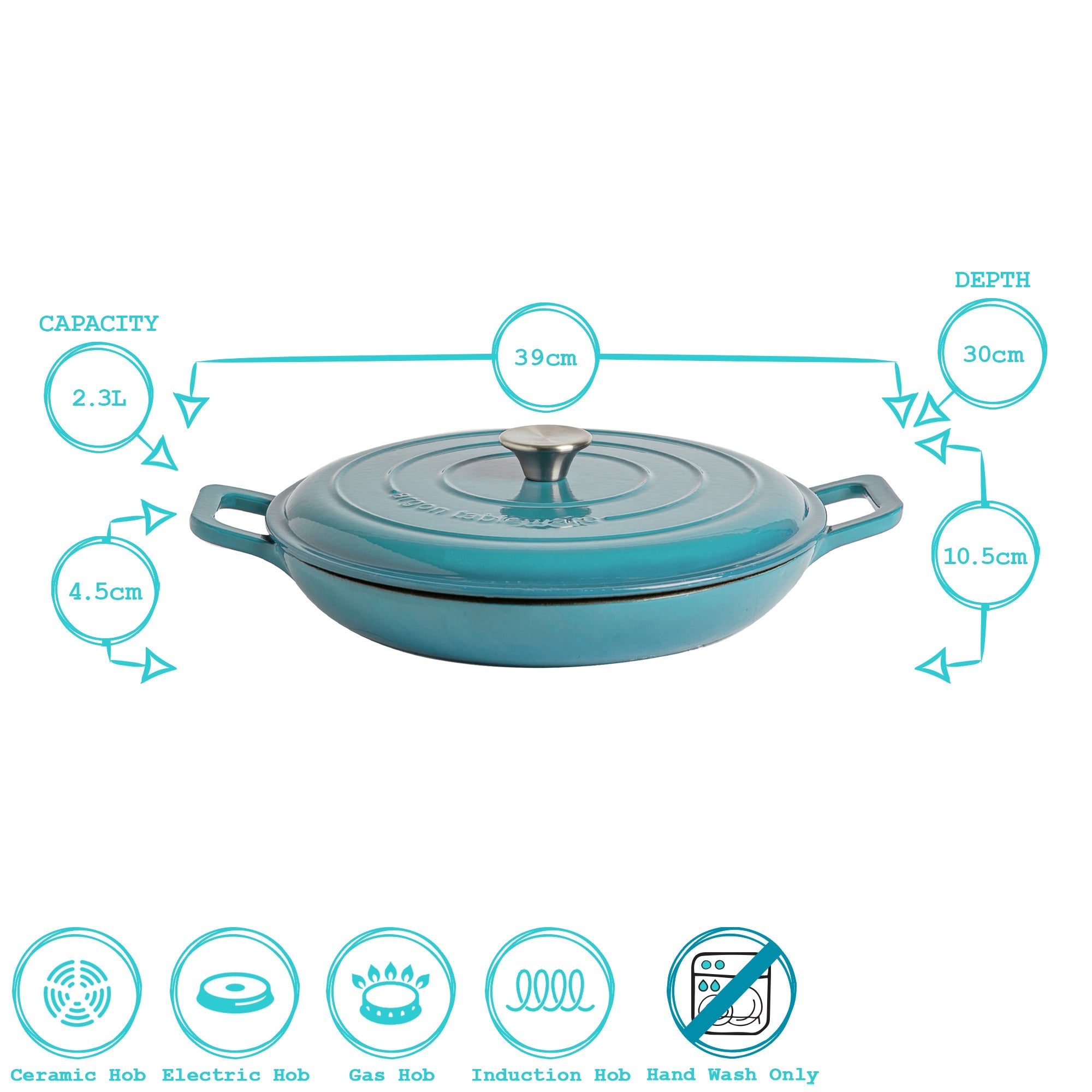 2.3L Pebble Gloss Cast Iron Shallow Casserole Dish