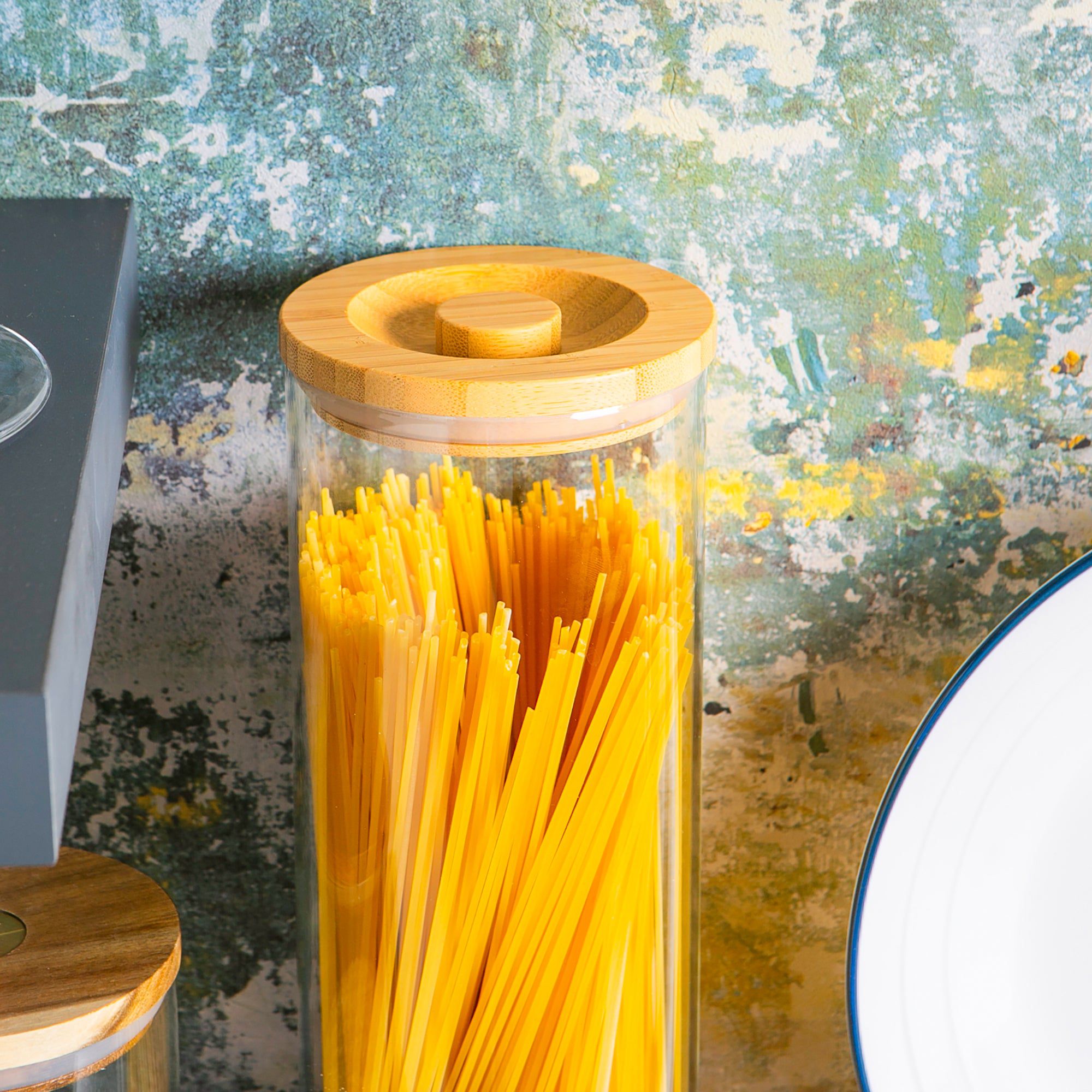 1.5L Scandi Storage Jar with Carved Wooden Lid