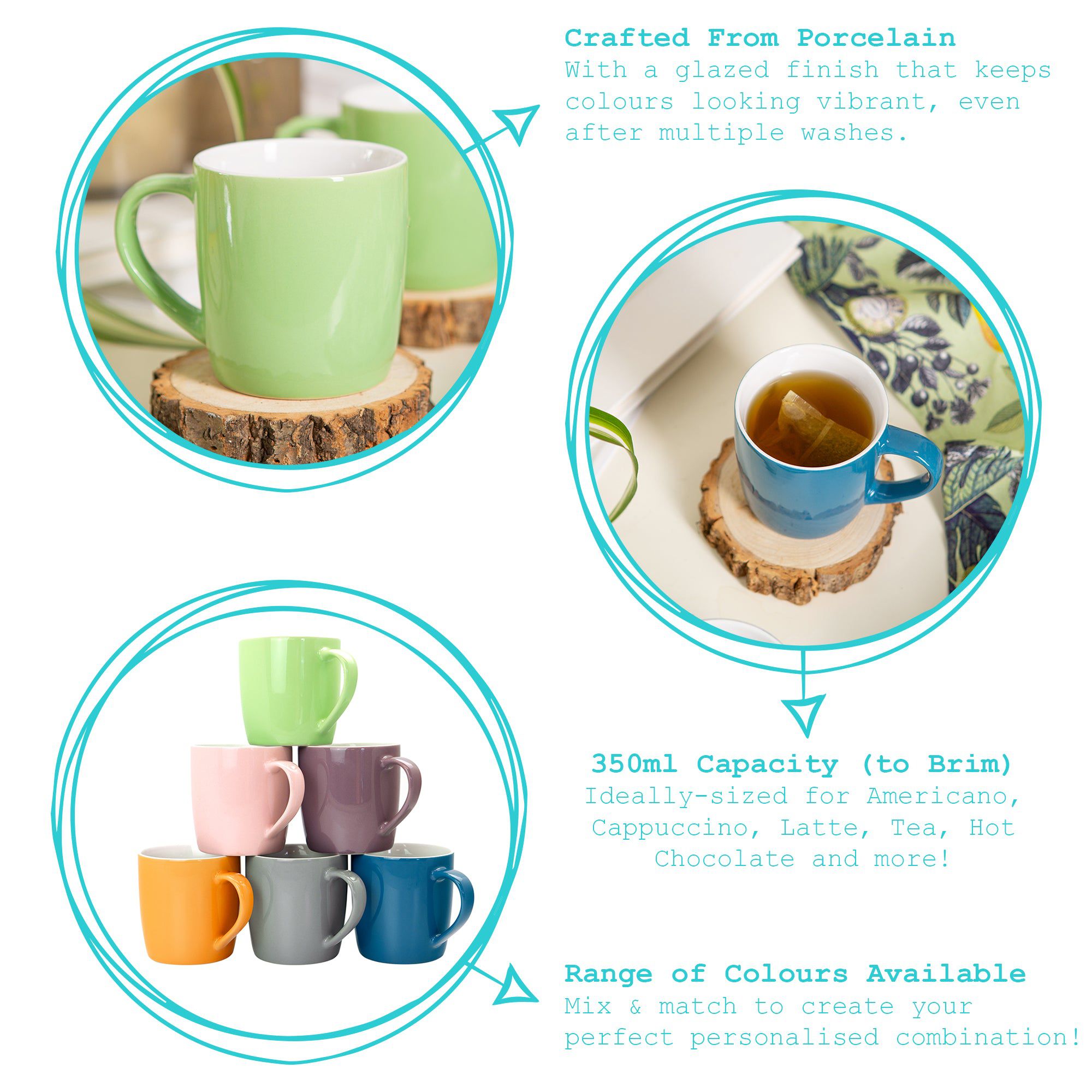 350ml Black Coloured Coffee Mugs - Pack of Six