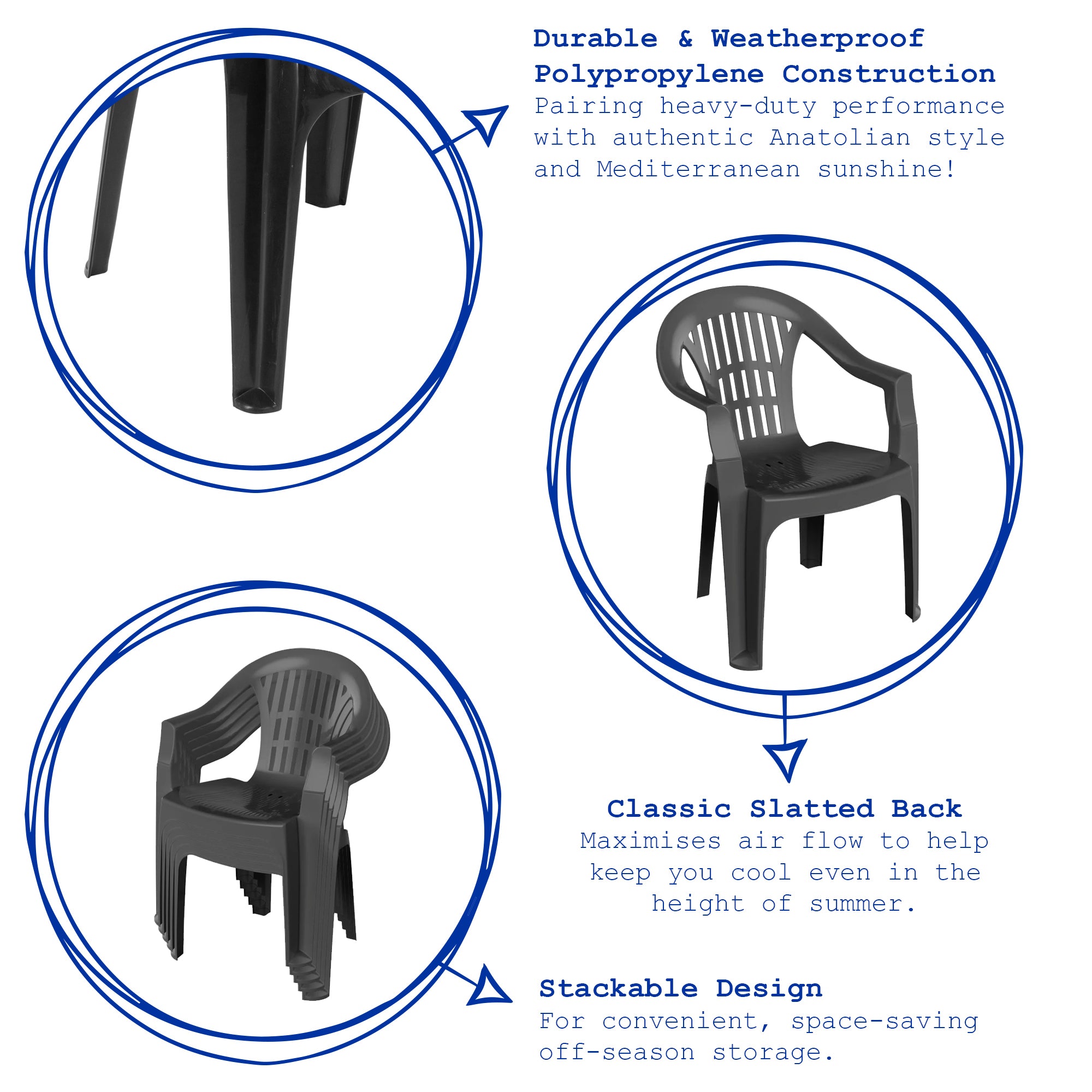Milas Garden Dining Chairs - Anthracite - Pack of 6