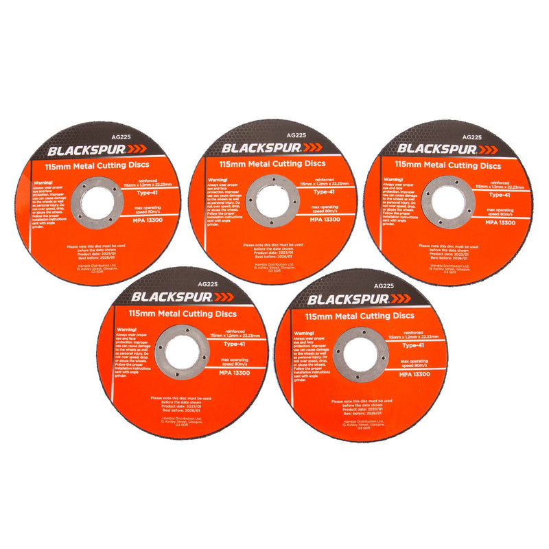115mm x 1.2mm (4.5") Metal Cutting Discs - Pack of 5 - By Blackspur