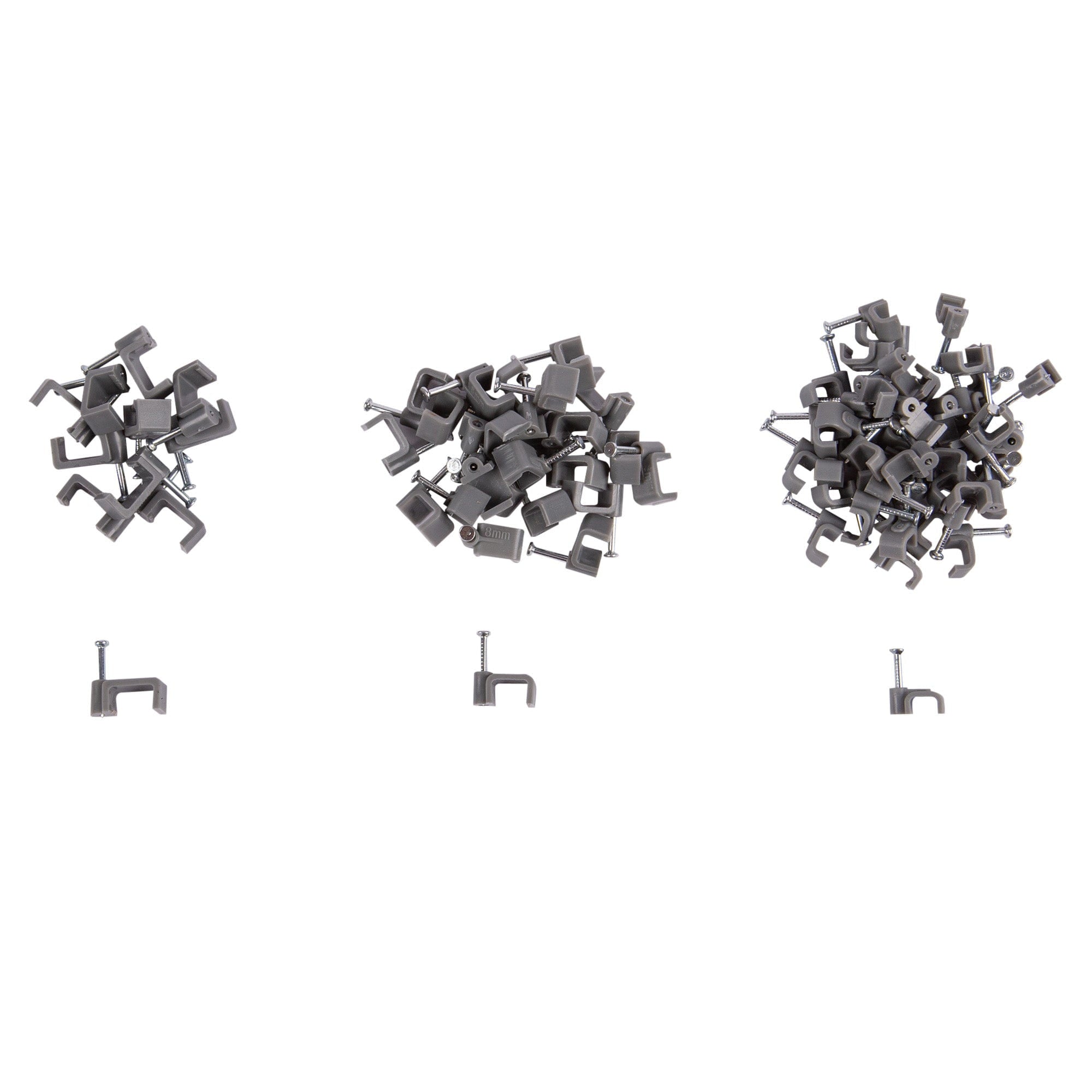 80pc Grey Square Plastic Cable Clips Set - 3 Sizes - By Blackspur