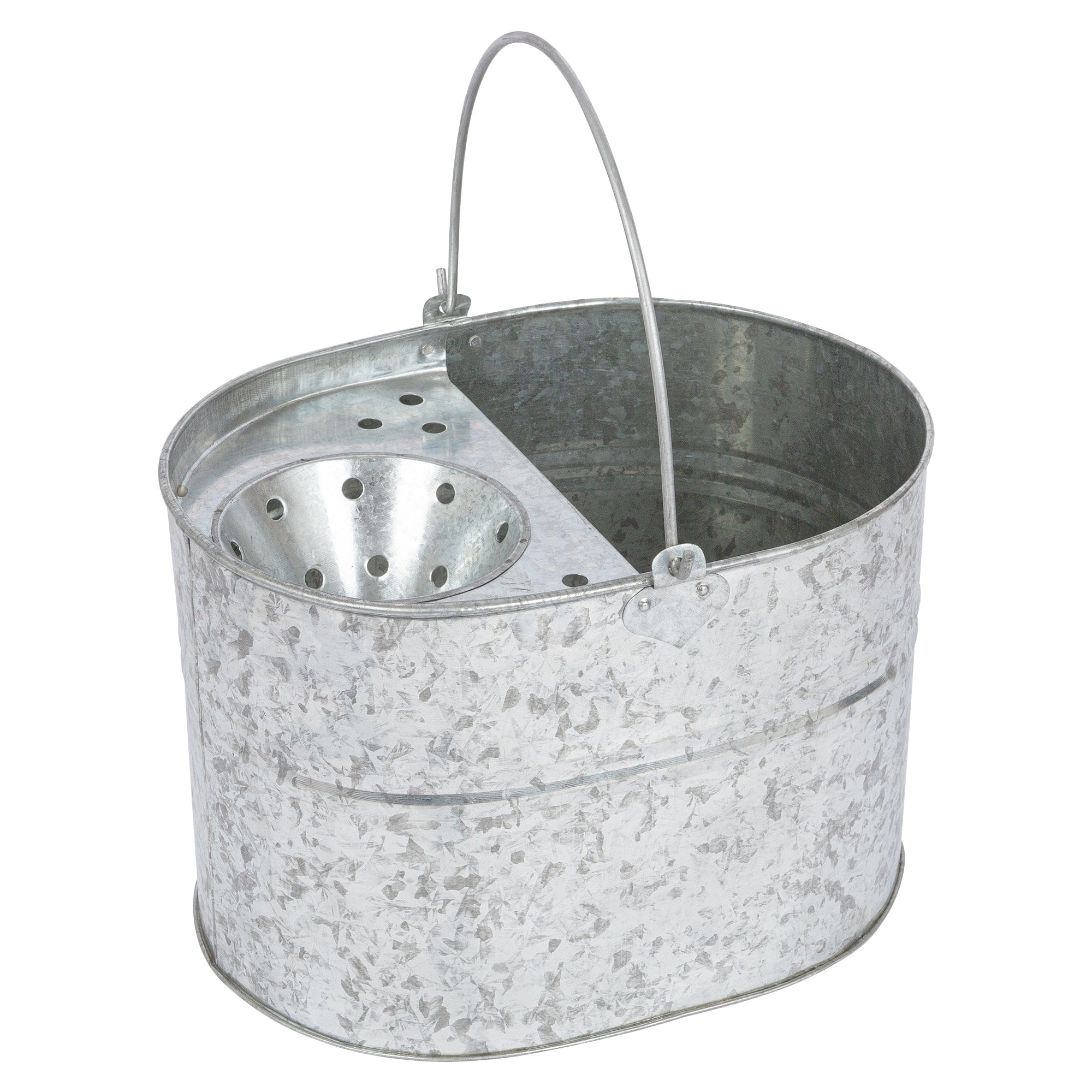 Silver Galvanised Steel Mop Bucket with Wringer - By Ashley