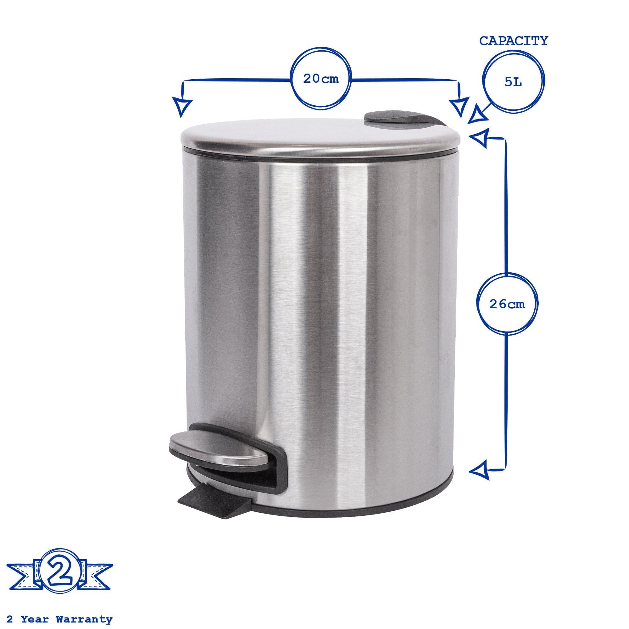 5L Chrome Round Stainless Steel Pedal Bin