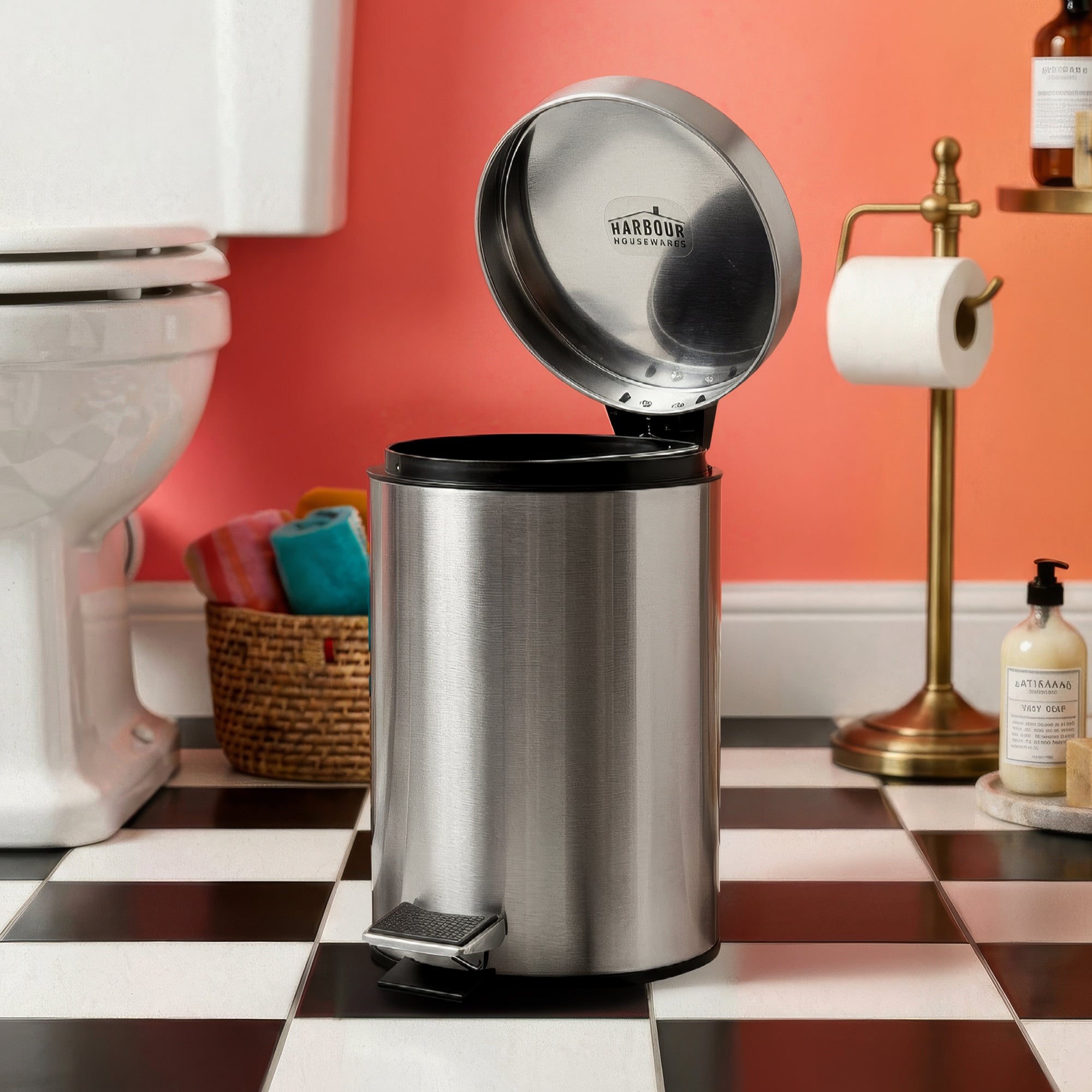 3L Round Brushed Stainless Steel Bathroom Pedal Bin