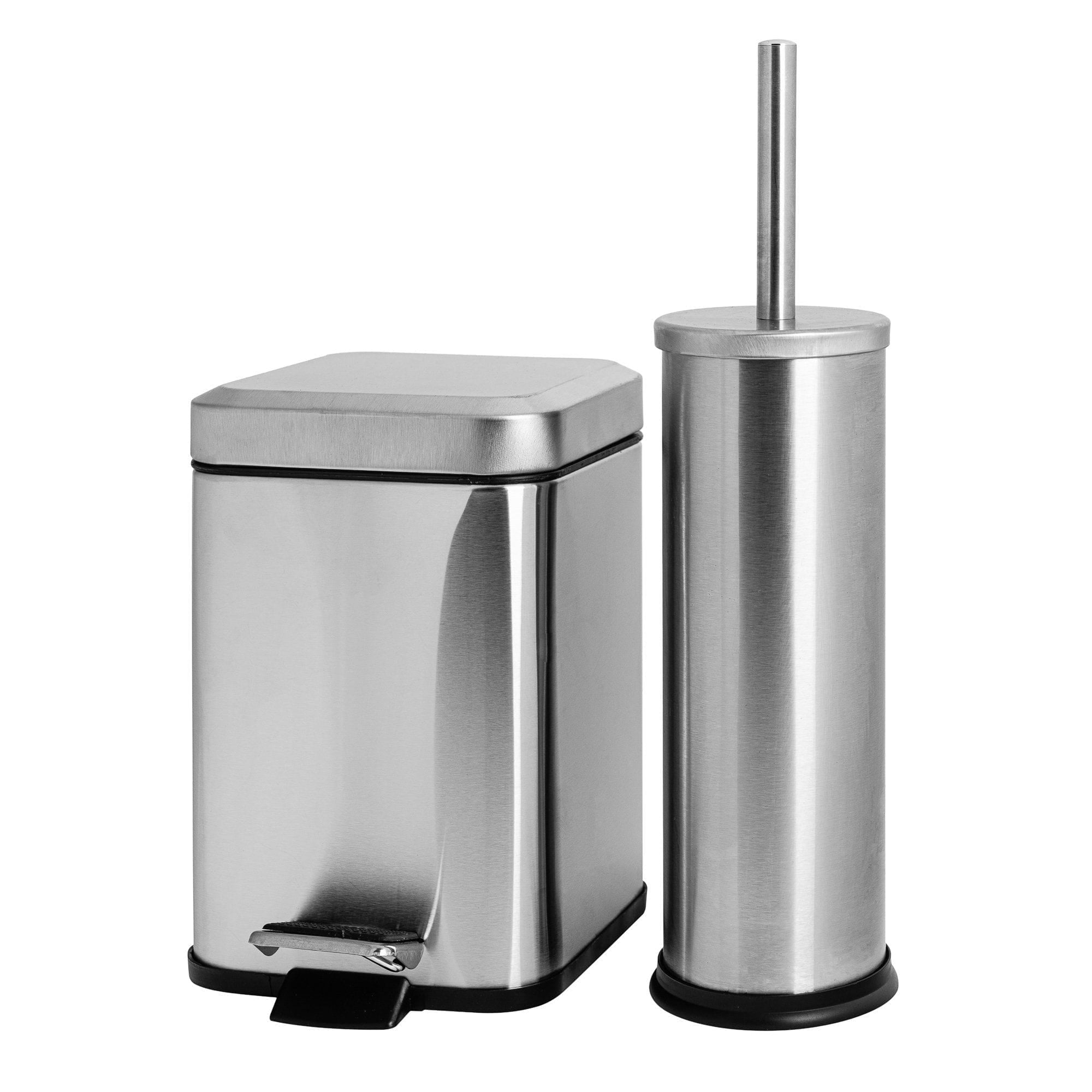 Brushed Steel Round Toilet Brush & Square Bin Set