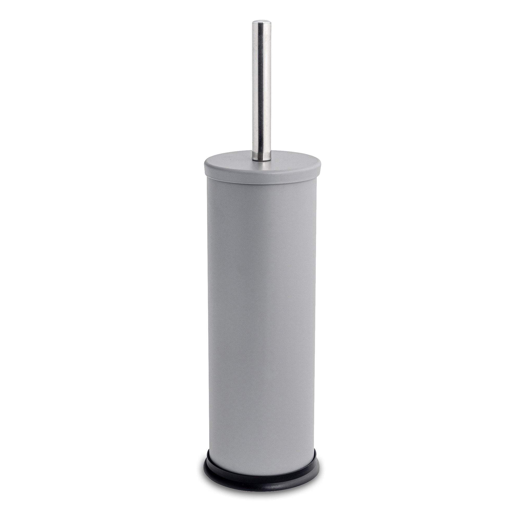 Matt Grey Round Stainless Steel Toilet Brush & Holder