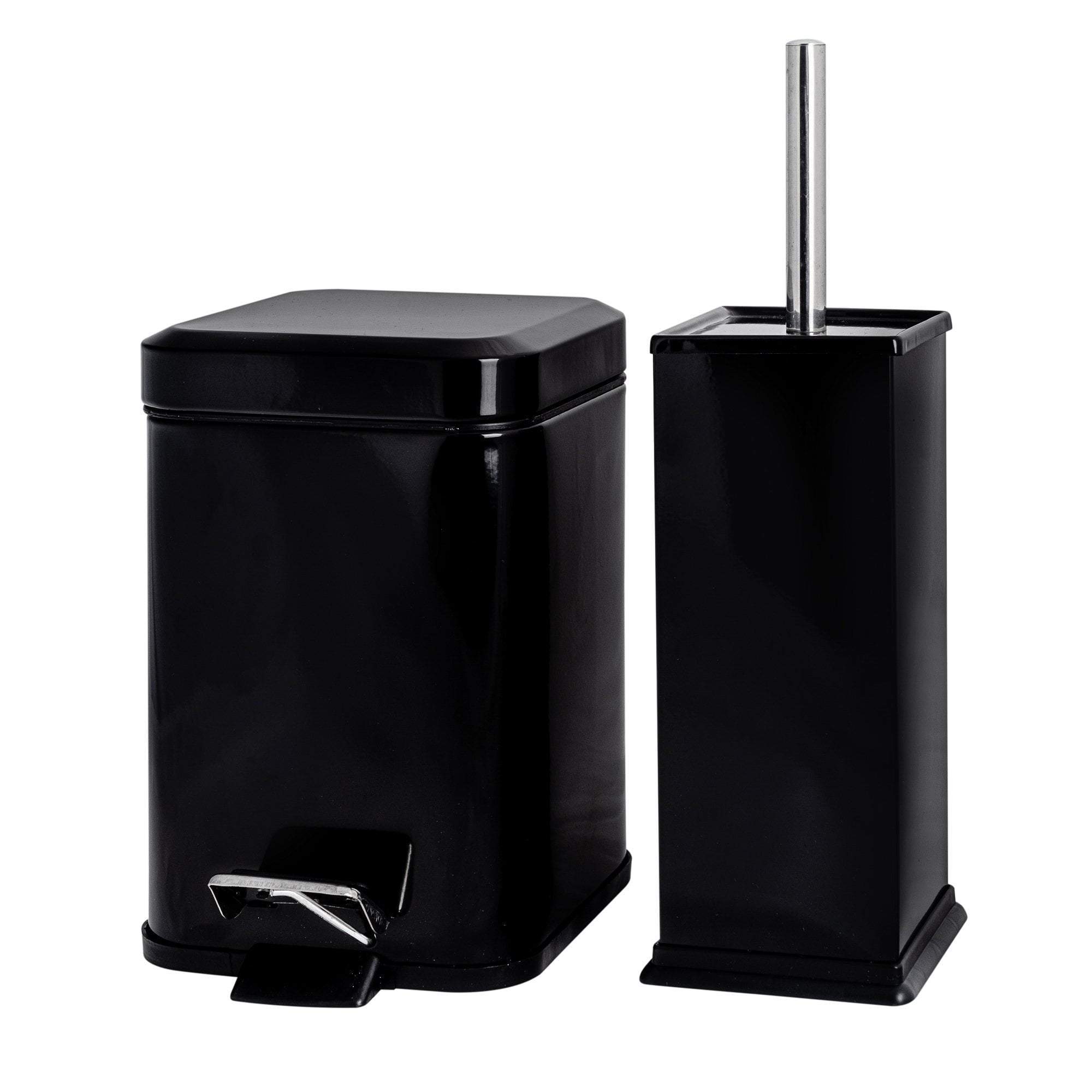 Black Square Toilet Brush & Bin Set