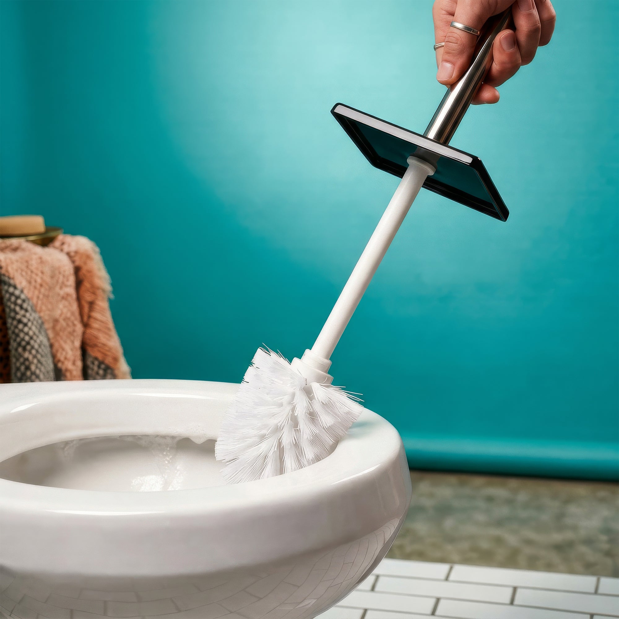 Black Square Toilet Brush & Bin Set