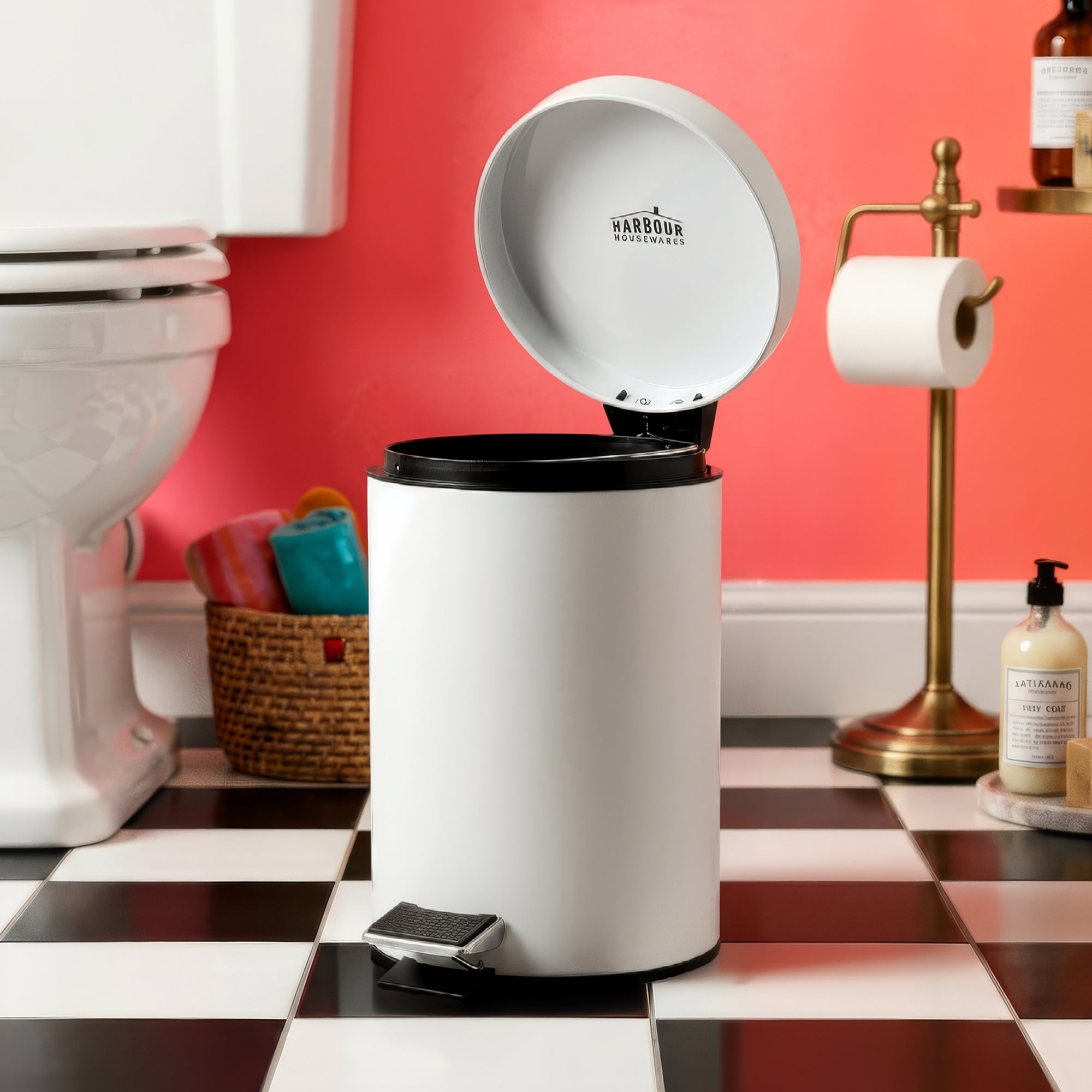 3L Matt White Round Stainless Steel Bathroom Pedal Bin