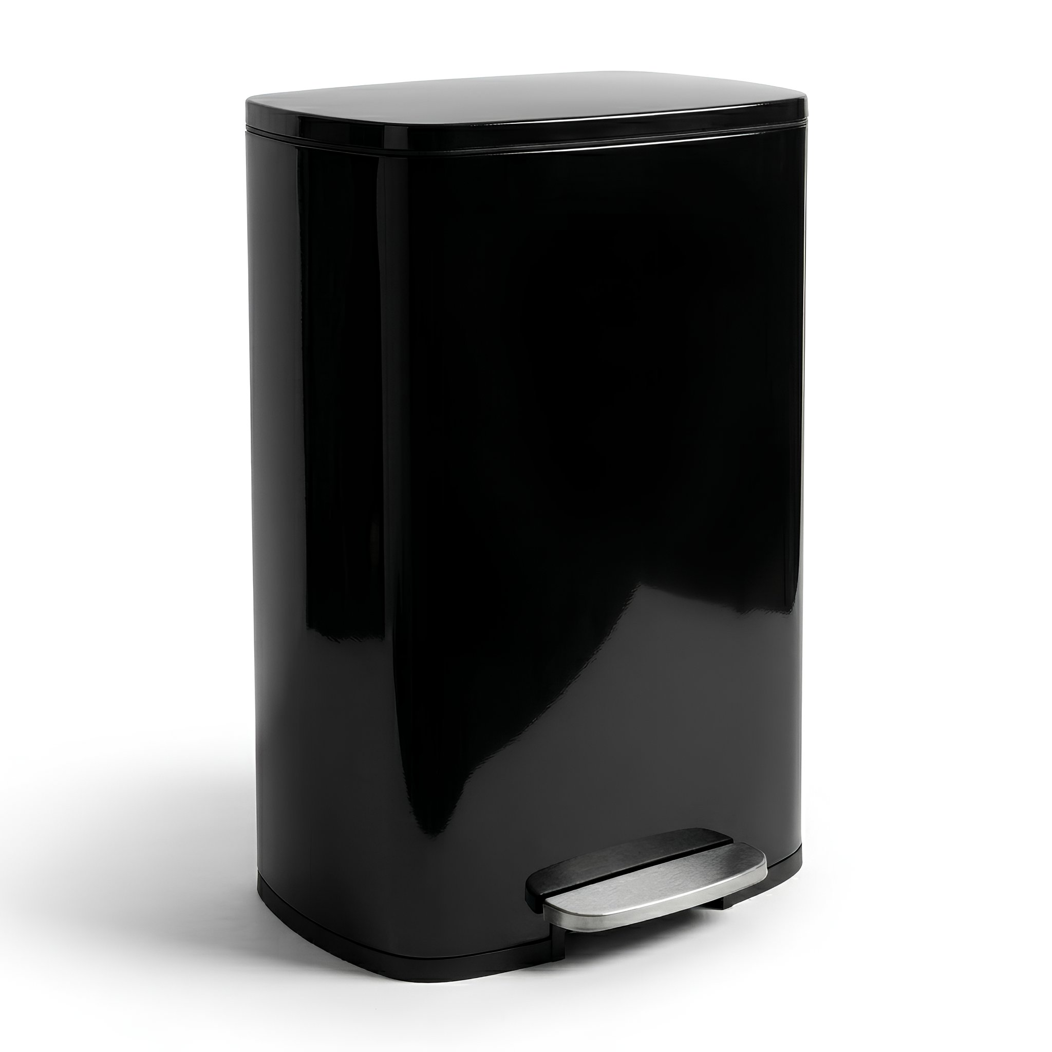 50L Square Stainless Steel Kitchen Pedal Bin - Black