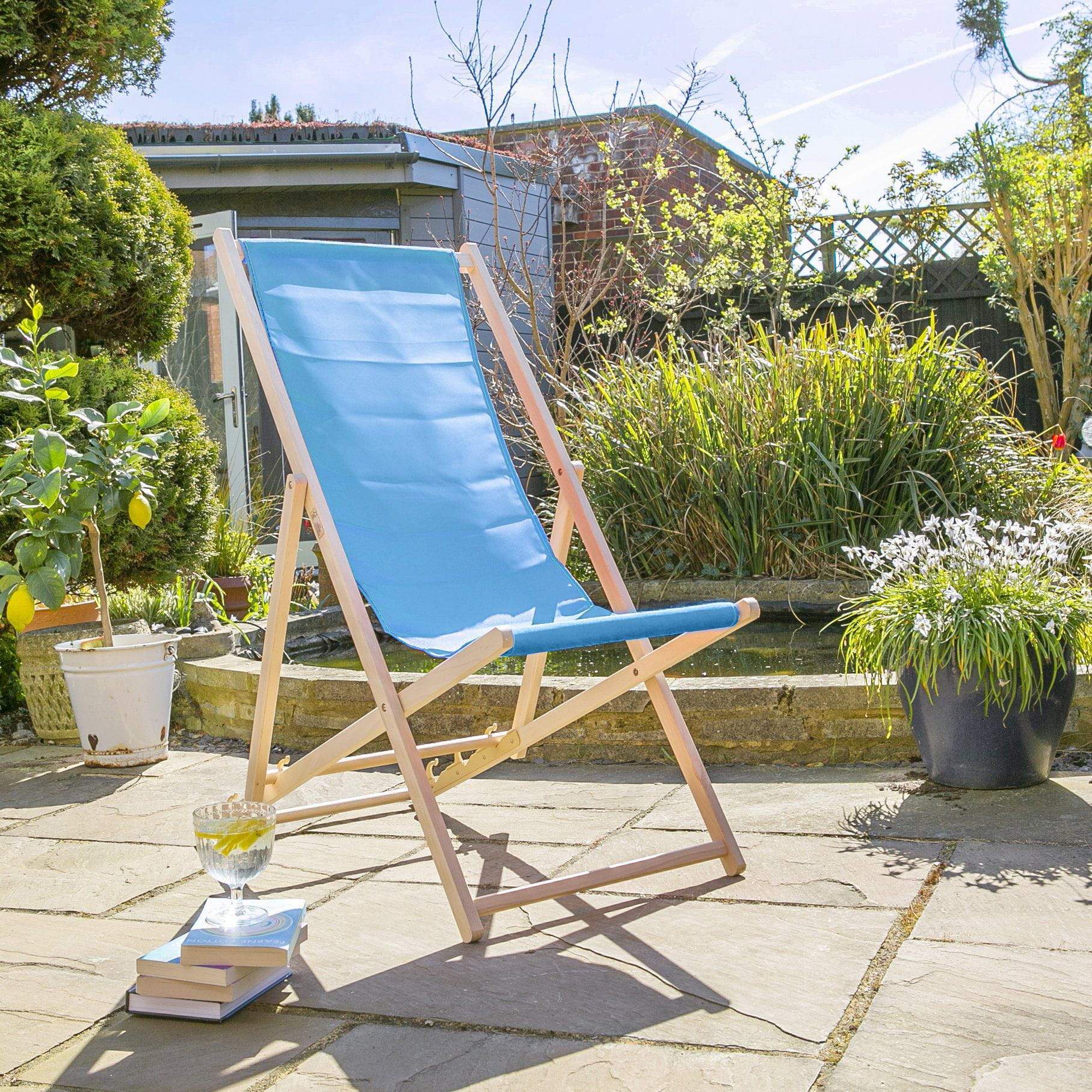 Light Blue Folding Wooden Deck Chair
