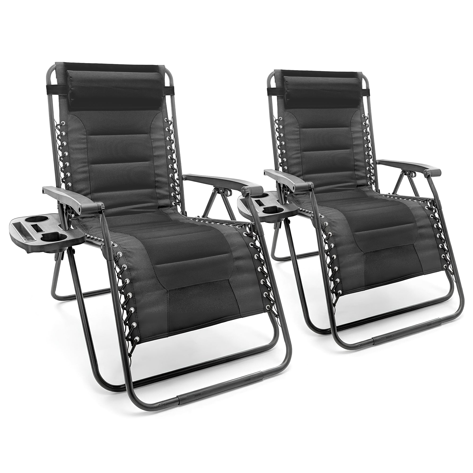 Harbour Housewares 2 Piece Padded Zero Gravity Chair Set - Black