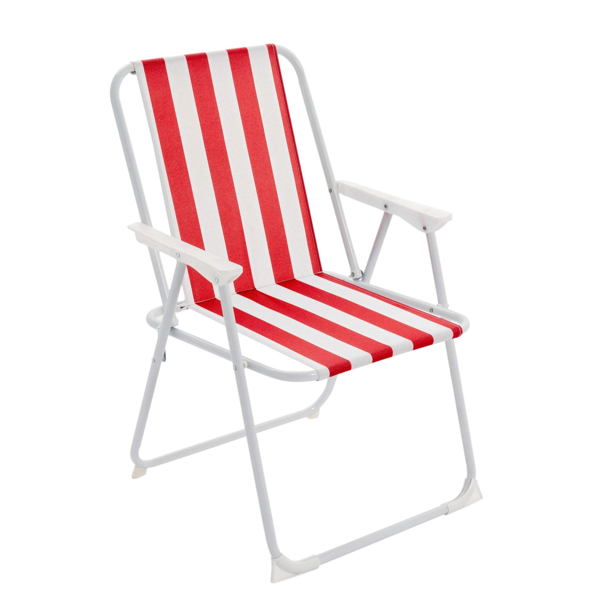 Red & White Folding Metal Beach Chair