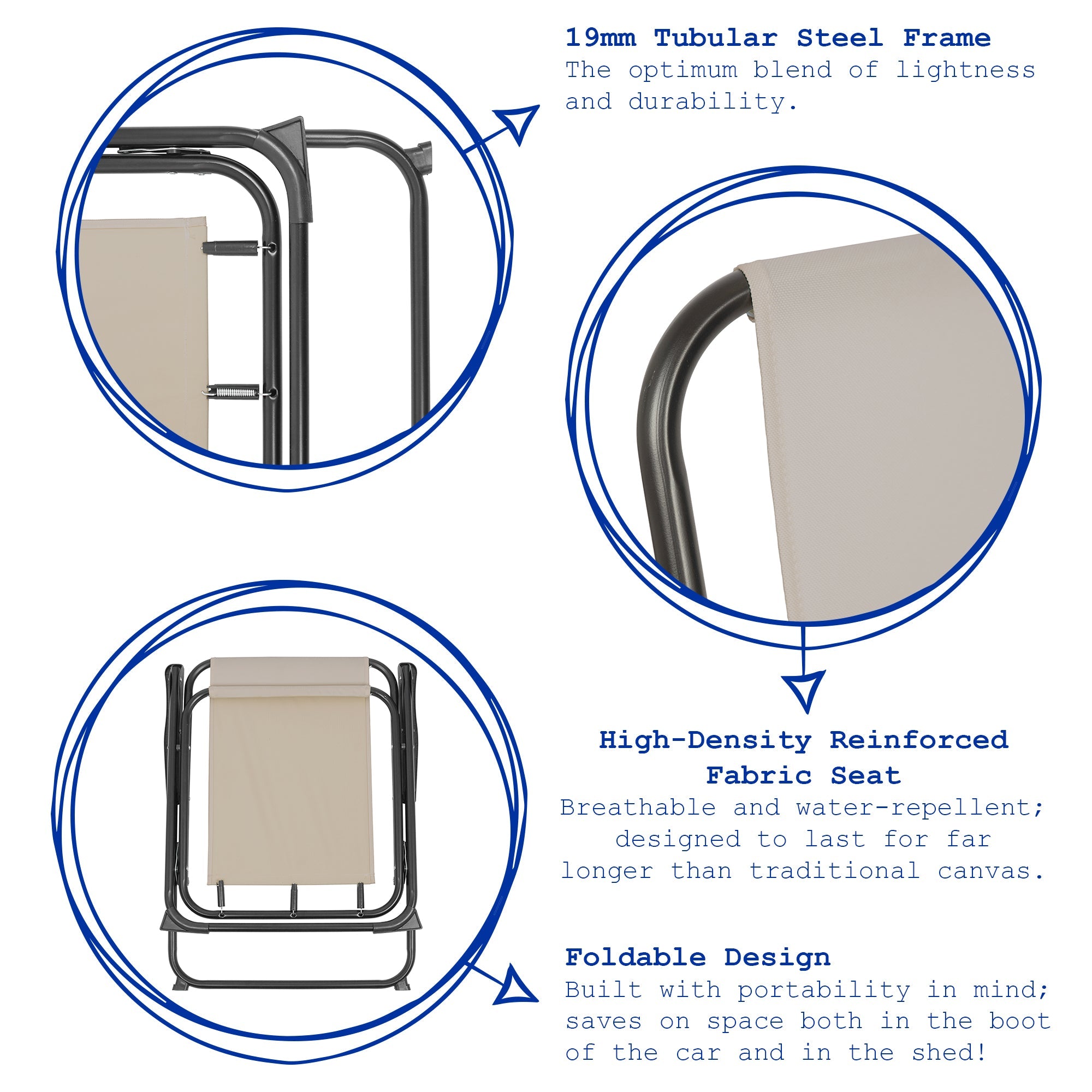 Blue & White Folding Metal Beach Chairs - Pack of Two