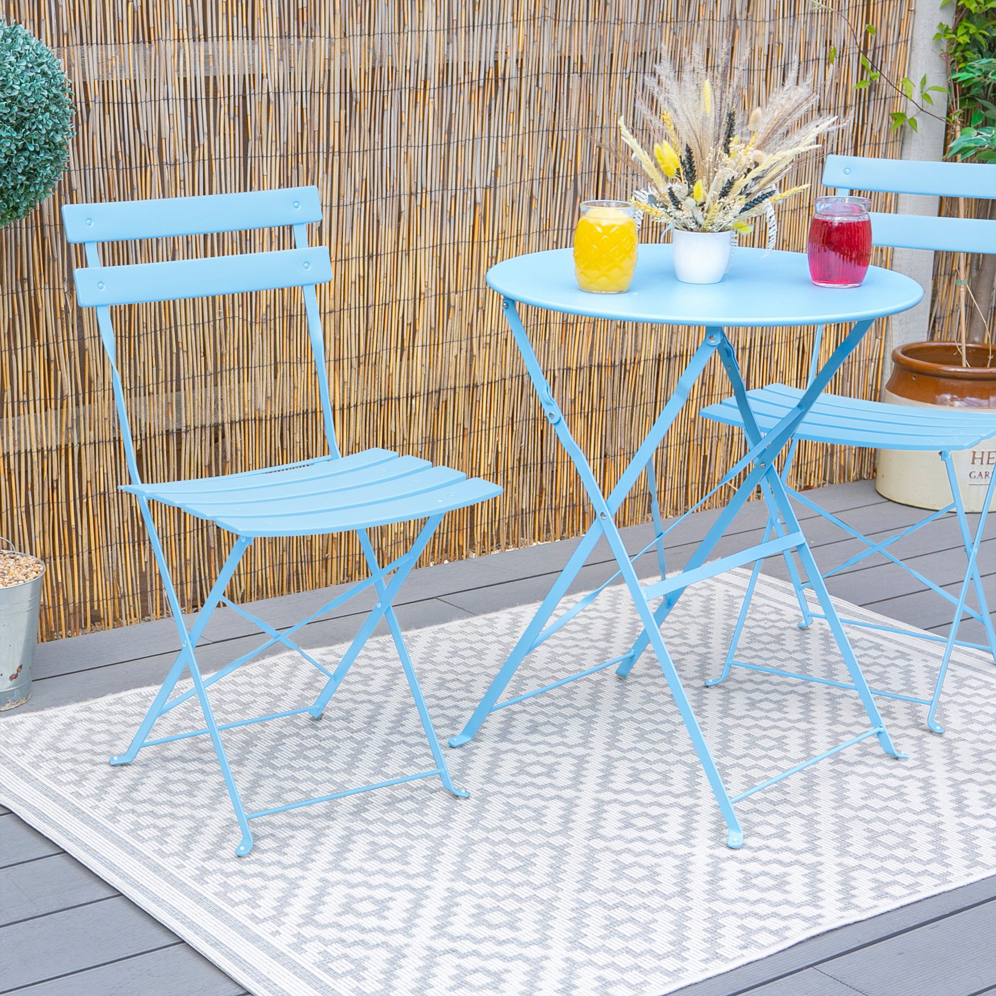 Light Blue Two-Seater Round Bistro Set