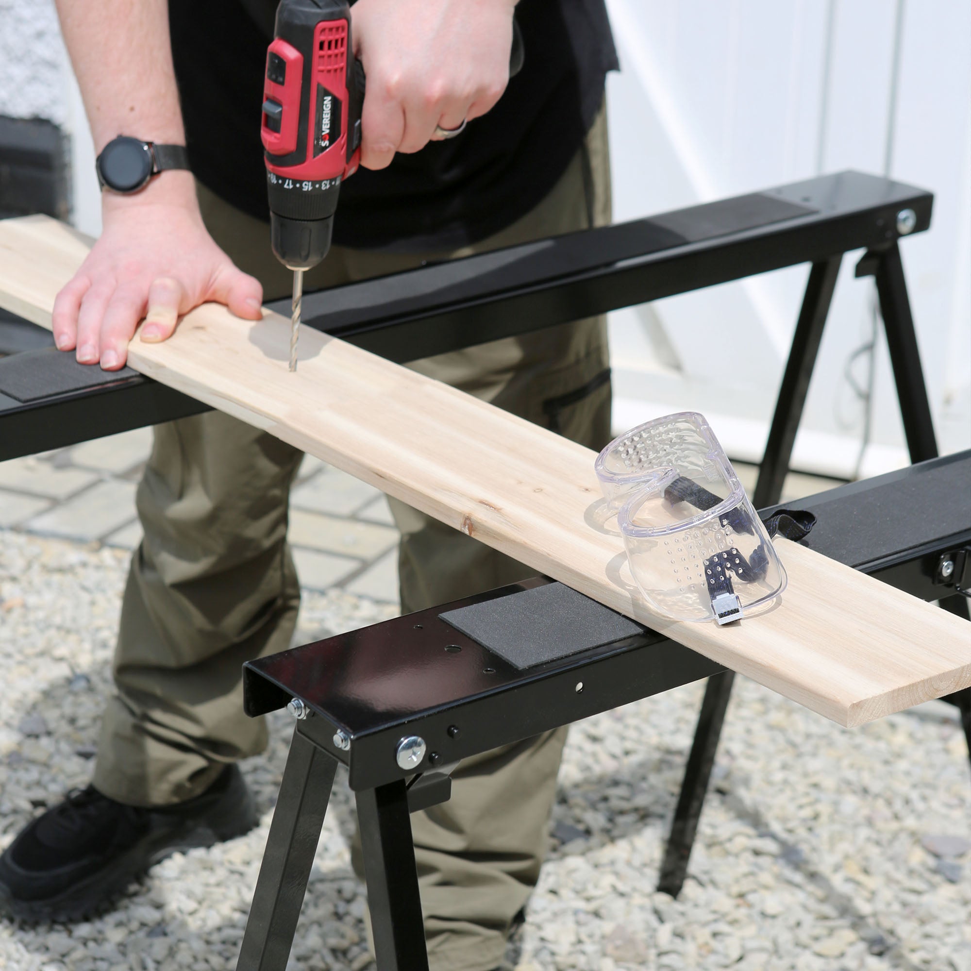 Black/Black Folding Iron Saw Horses - Pack of 2