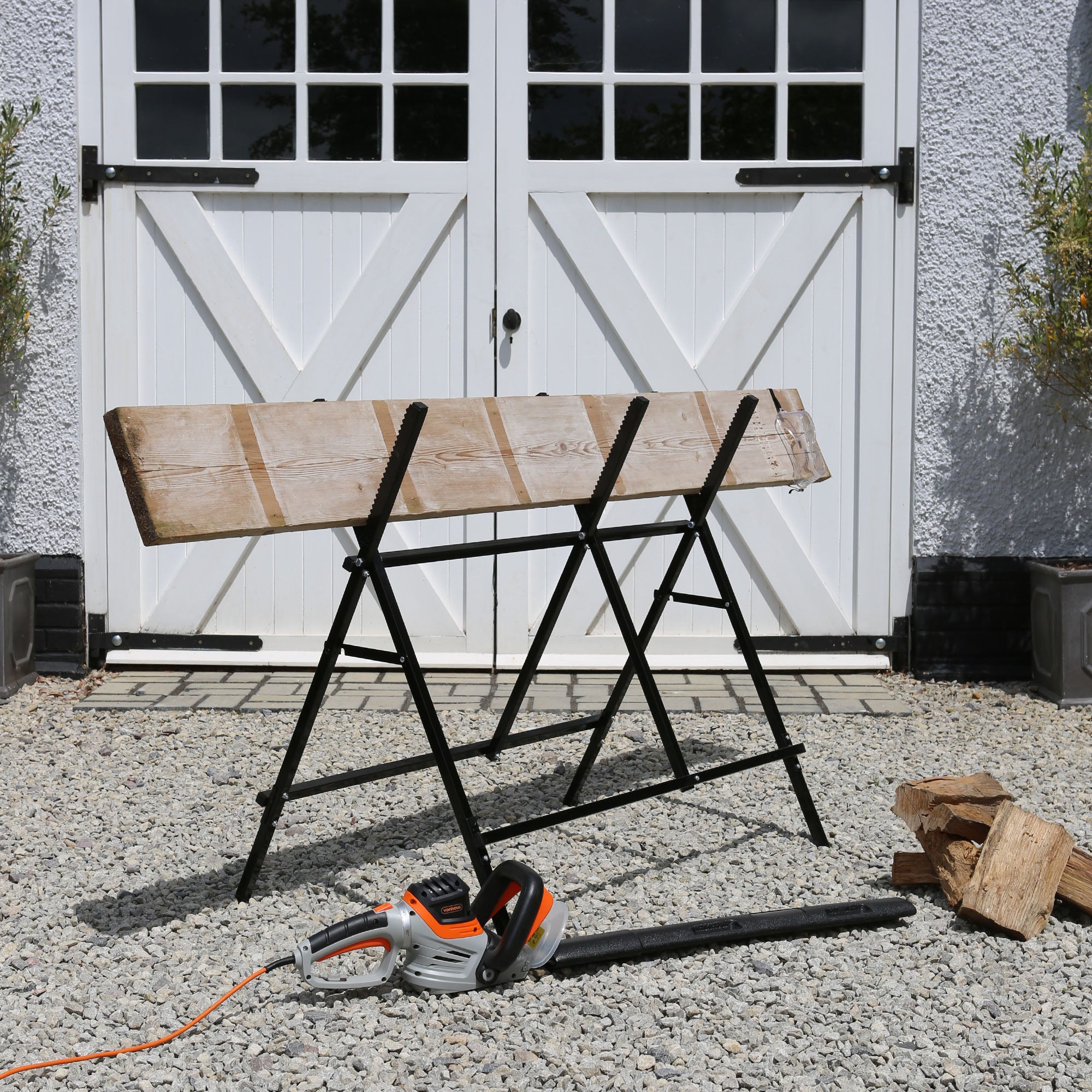 Black Folding Iron Log Saw Horse