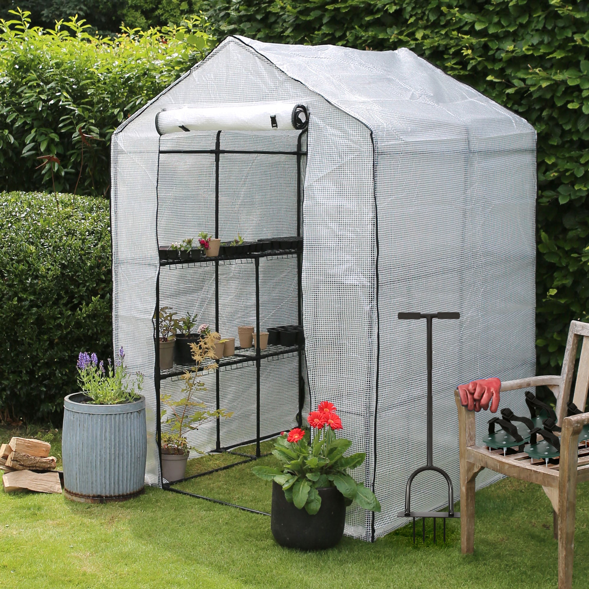 4-Prong Lawn Aerator - 24.5cm x 1M - Black