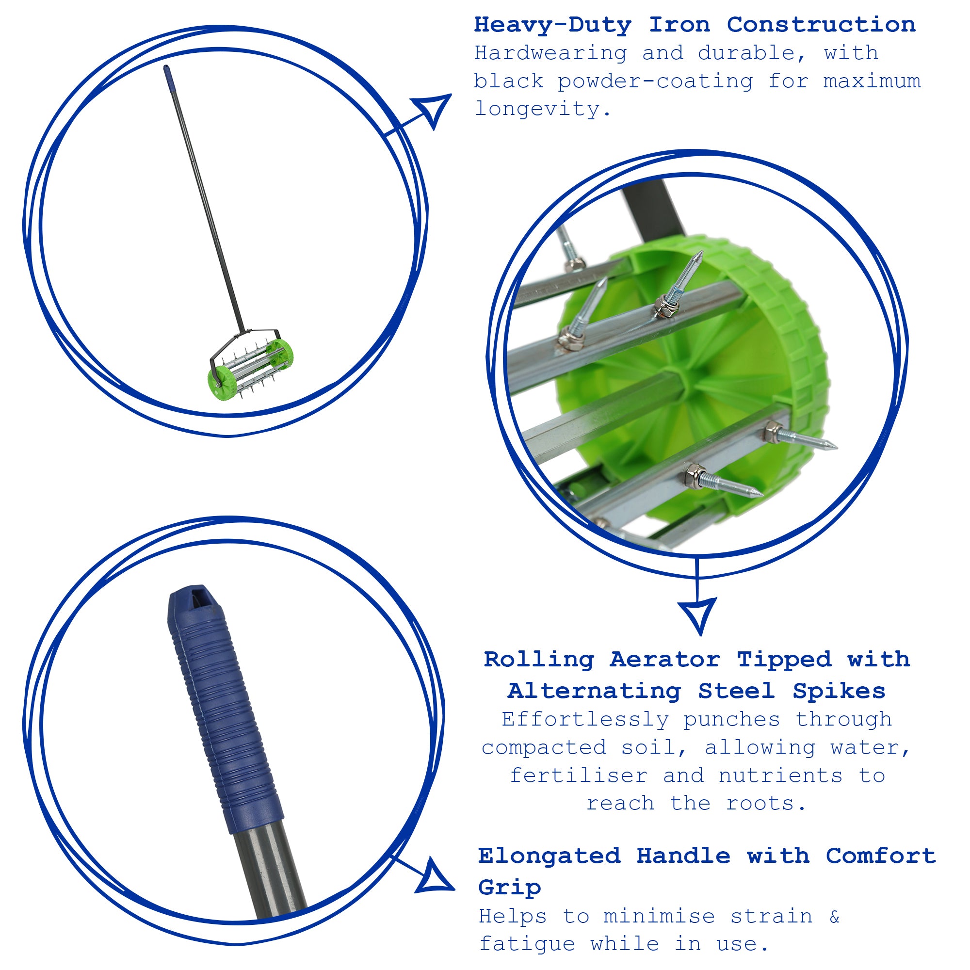 Rolling Lawn Aerator - 40cm x 1.4M - Green