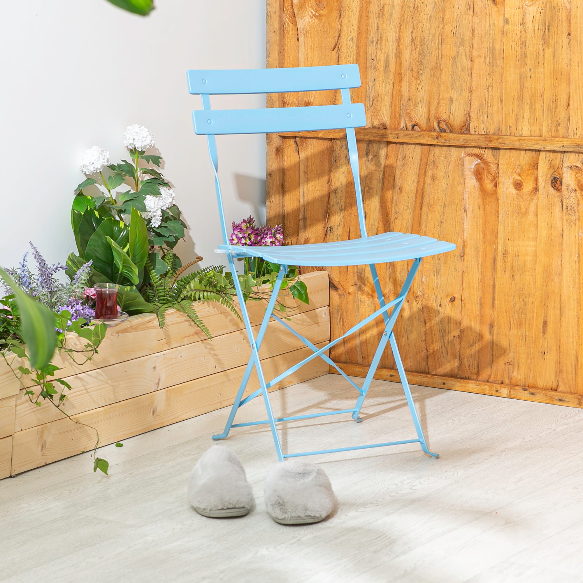 Light Blue Two-Seater Round Bistro Set