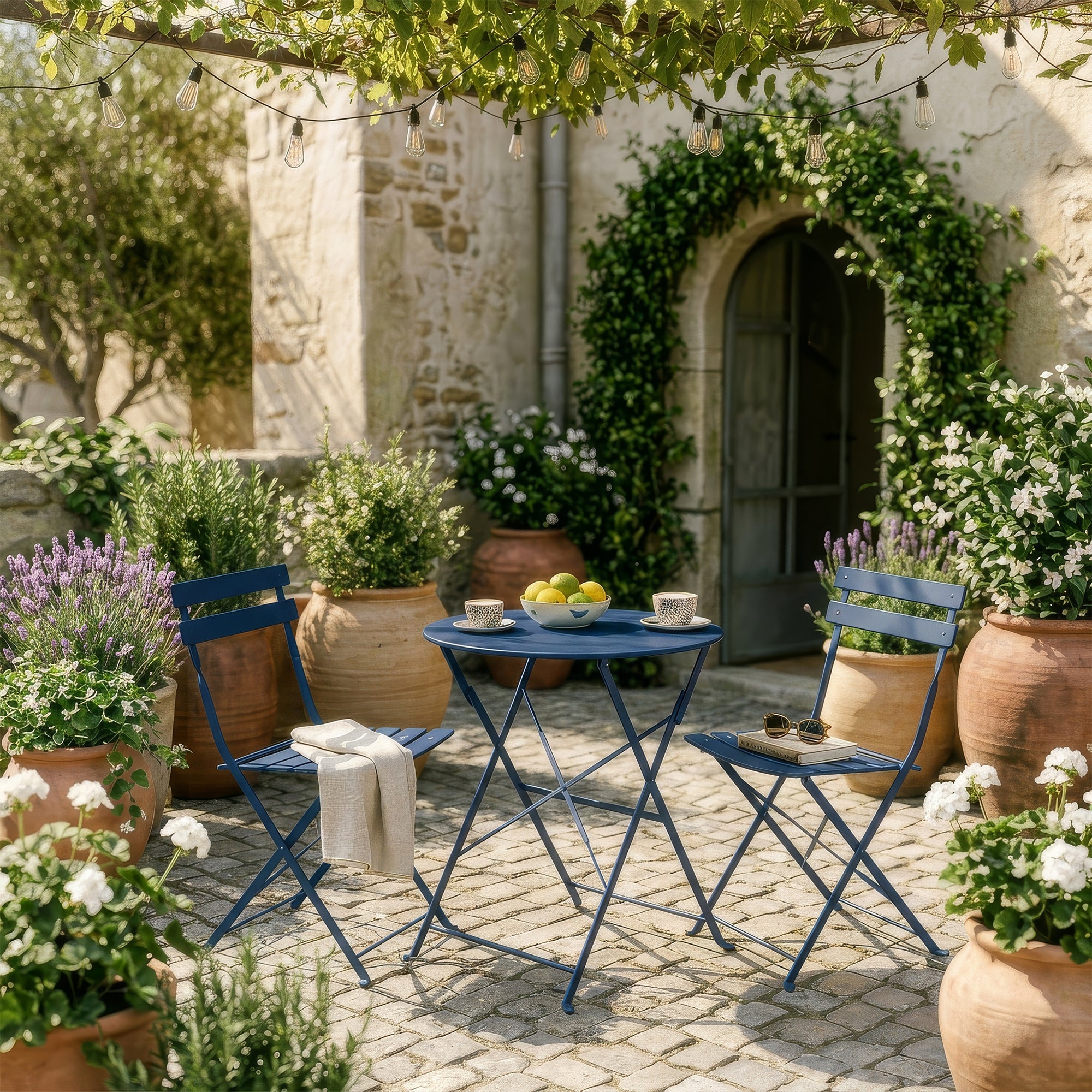 Navy Two-Seater Round Bistro Set