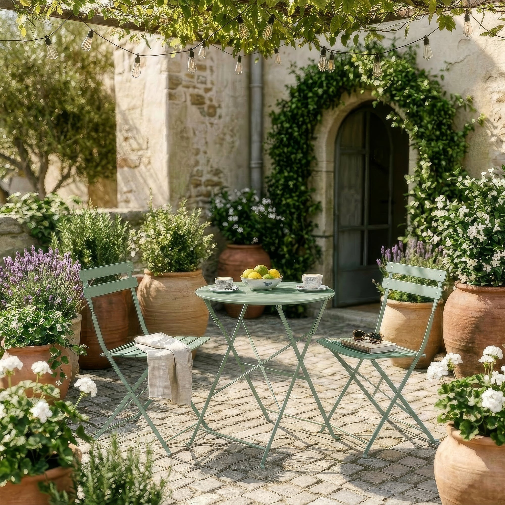 Sage Green Two-Seater Round Bistro Set
