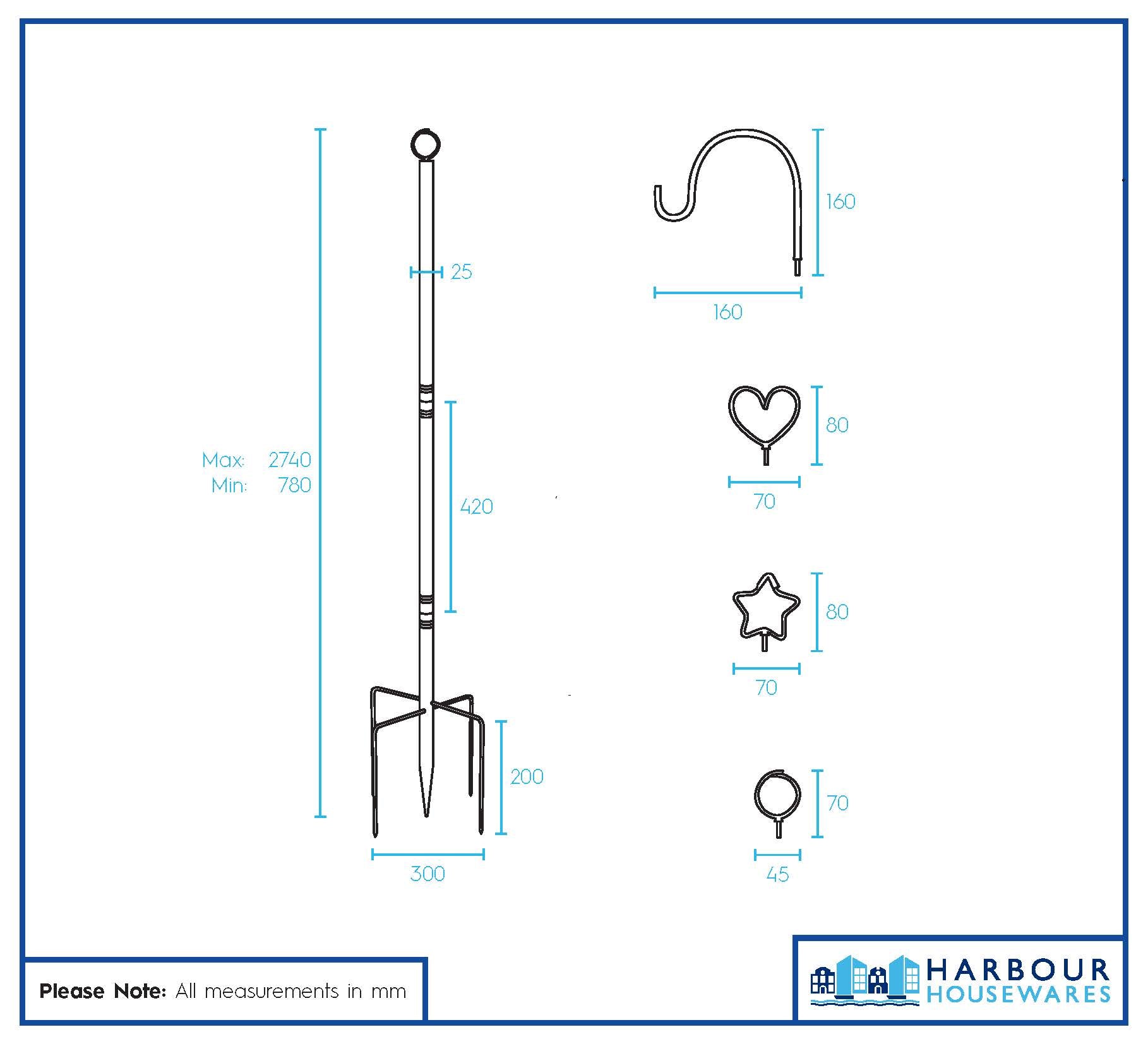 Outdoor Iron Festoon Pole - 0.6-2.5M - Black