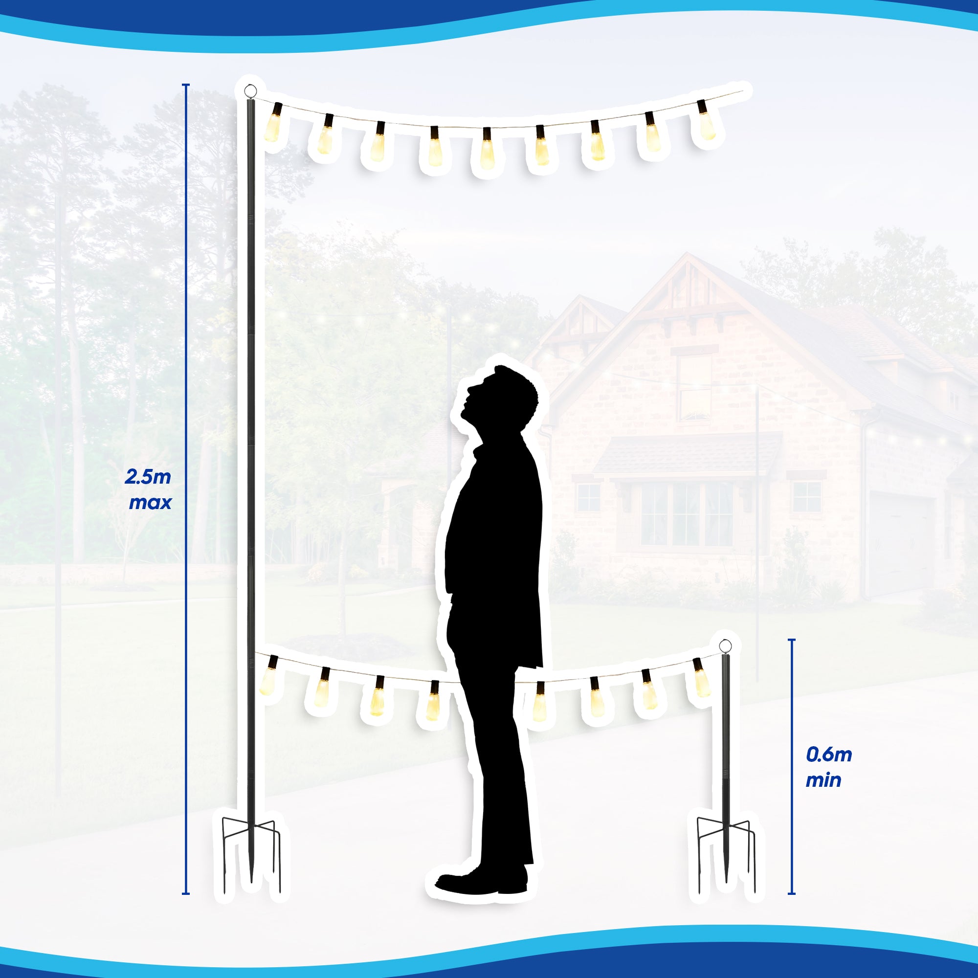 Outdoor Iron Festoon Pole - 0.6-2.5M - Black