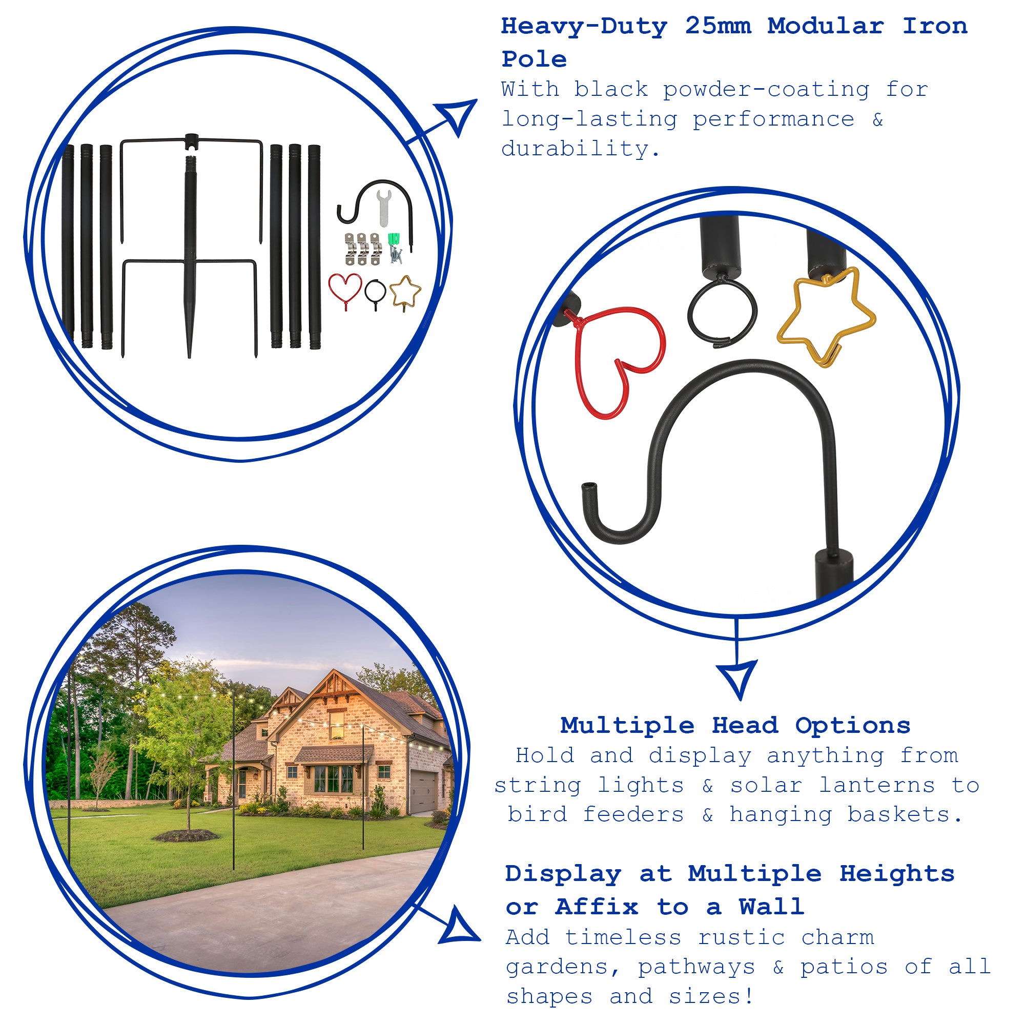 Outdoor Iron Festoon Pole - 0.6-2.5M - Black