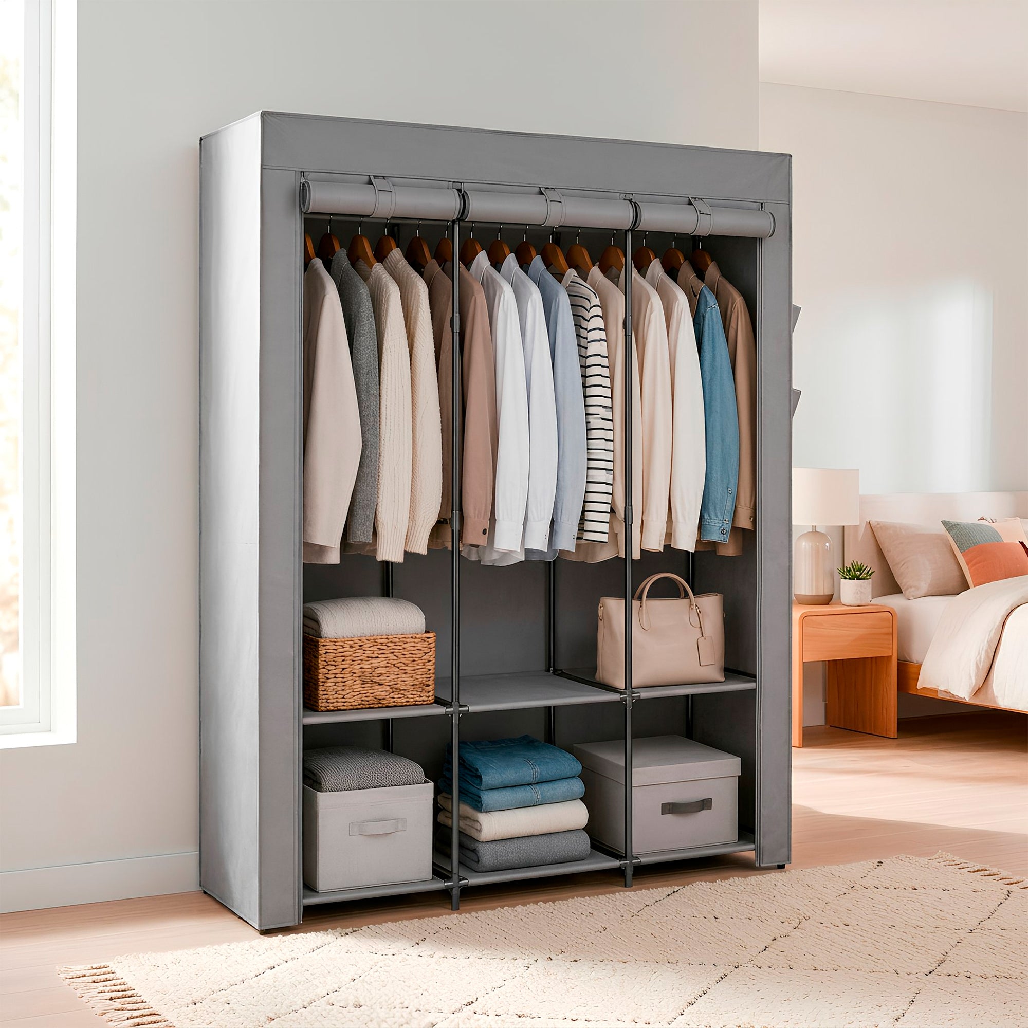 Portable Fabric Wardrobe - 130 x 45 x 167cm - Grey