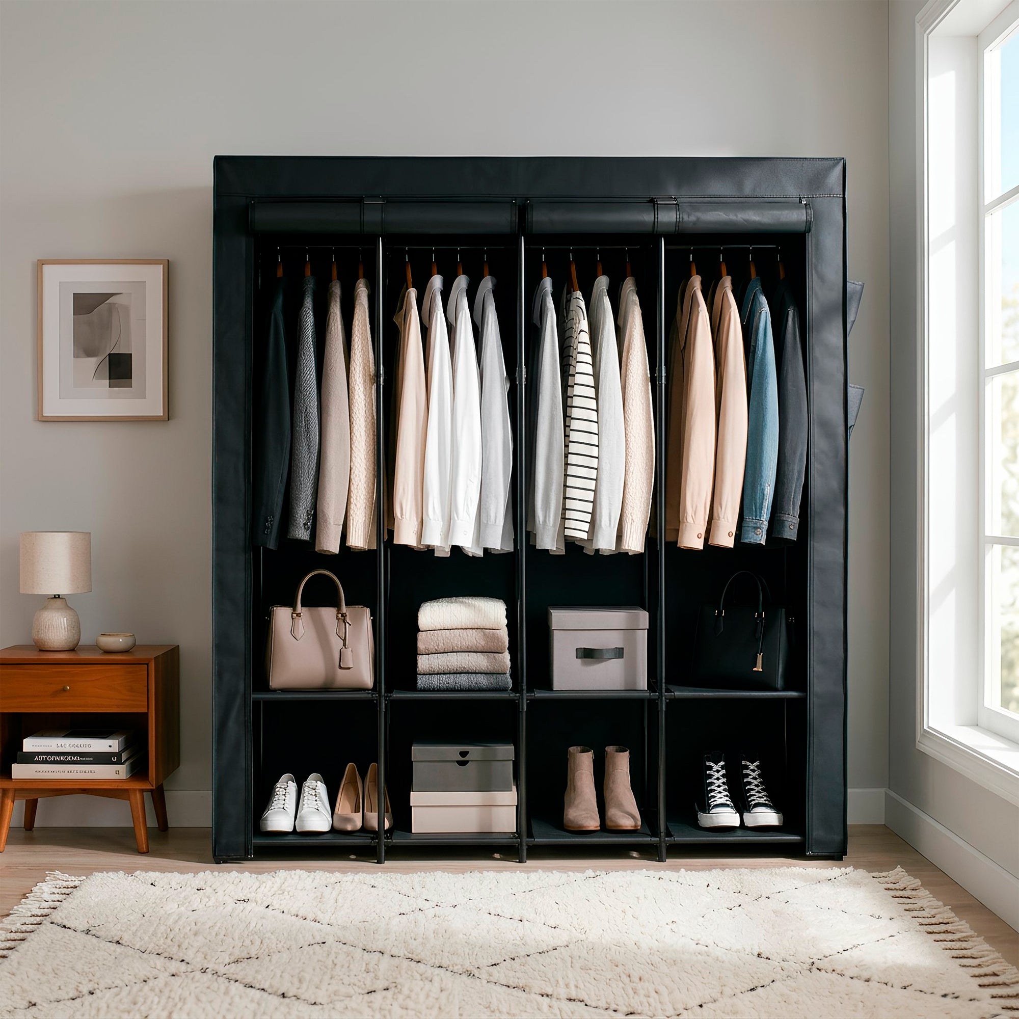 Portable Fabric Wardrobe - 170 x 45 x 167cm - Black