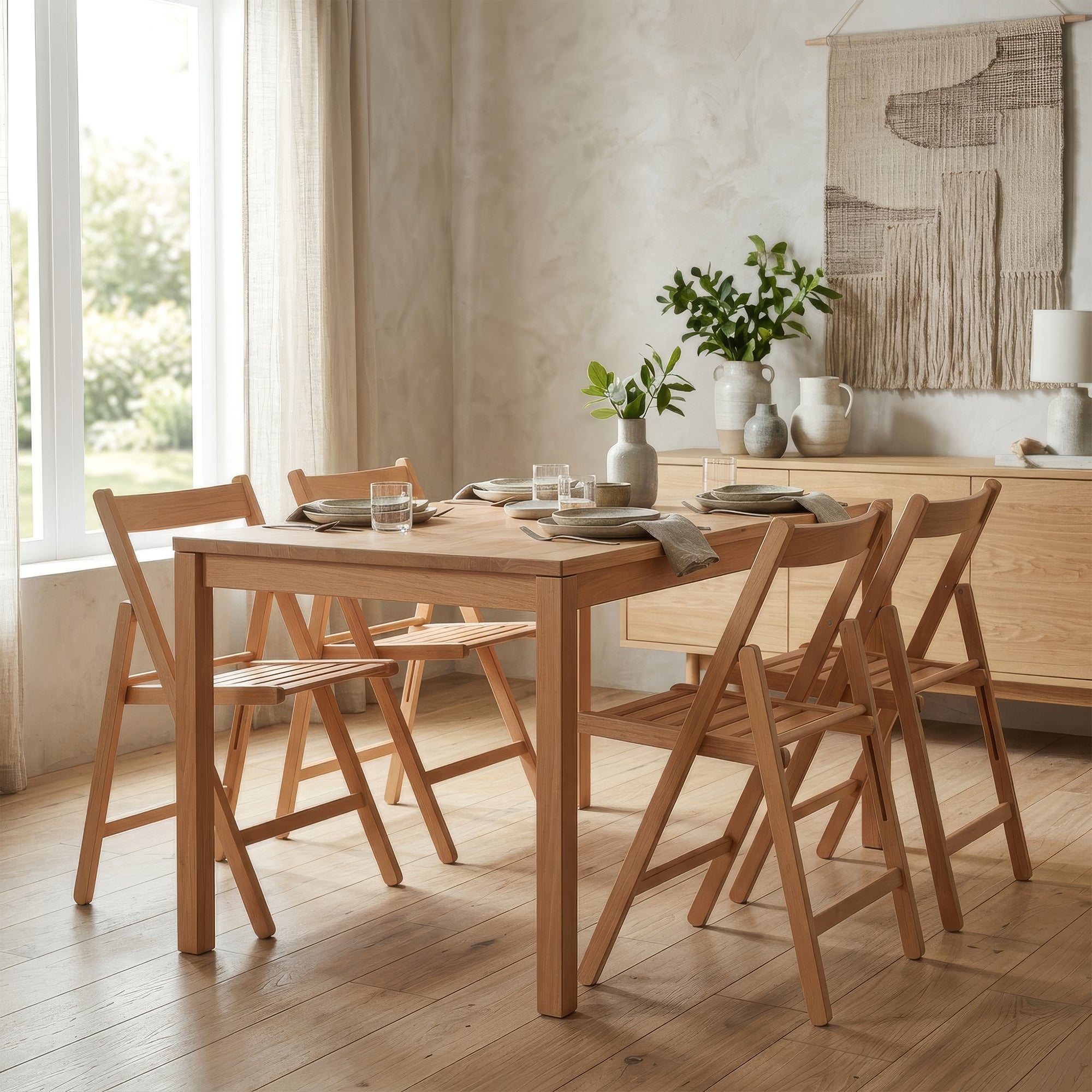 Natural Beech Wood Folding Chairs – Pack of Two
