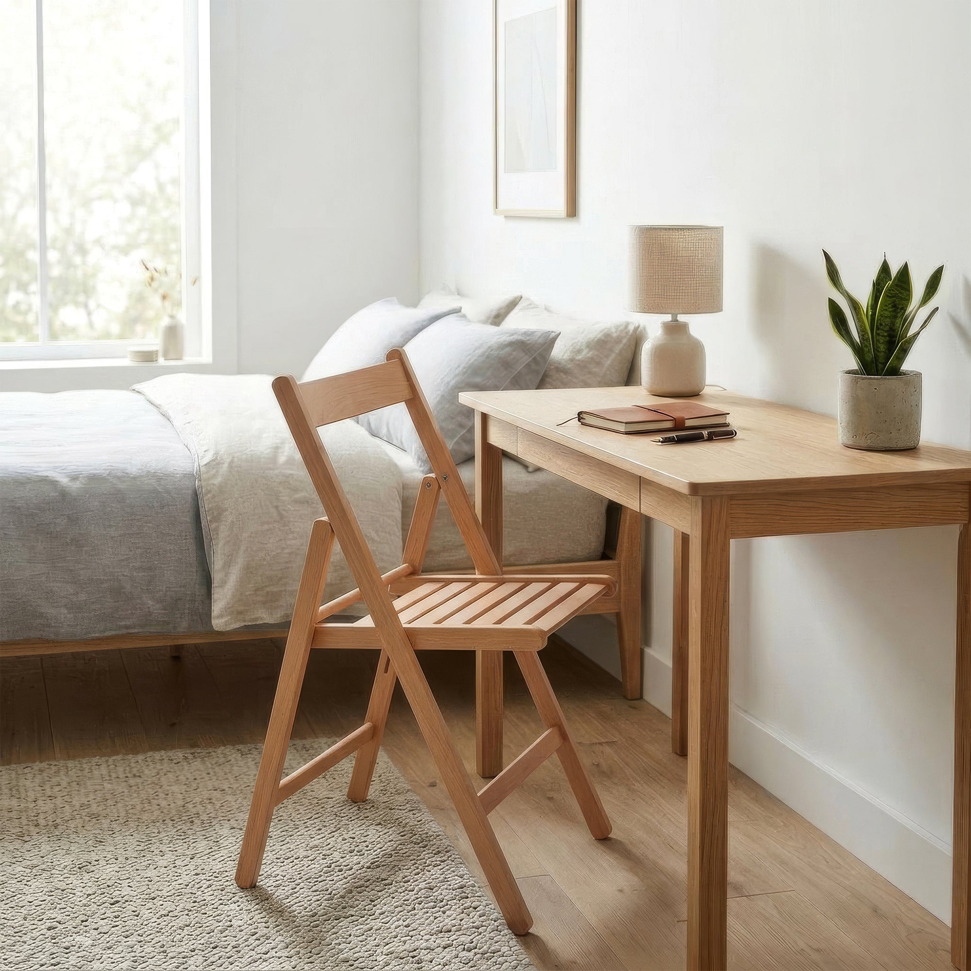 Natural Beech Wood Folding Chairs – Pack of Two