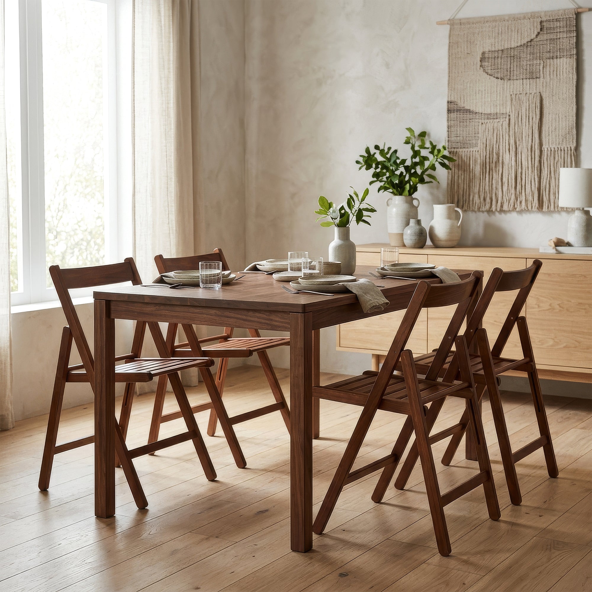 Walnut Beech Wood Folding Chairs - Pack of Two