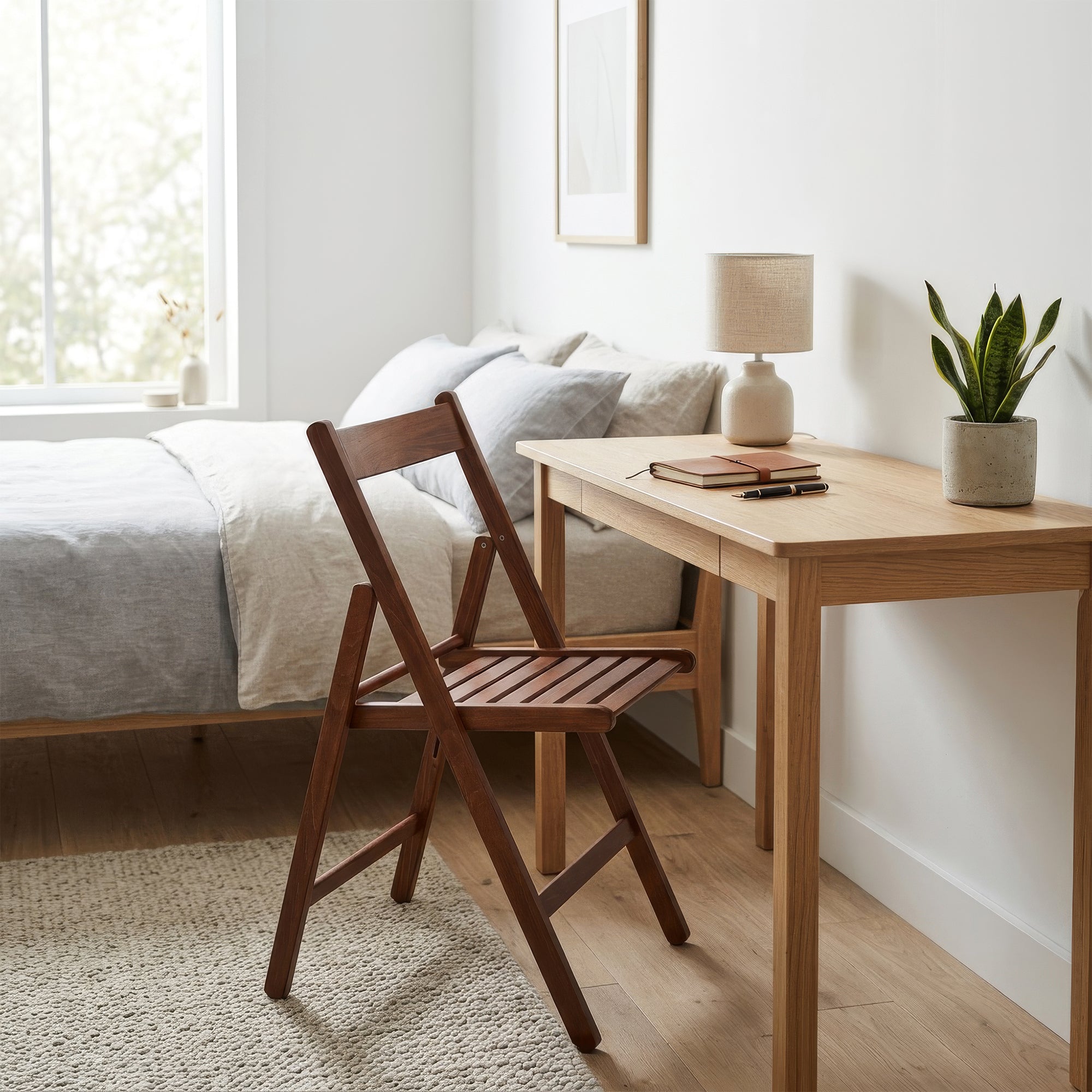 Walnut Beech Wood Folding Chairs - Pack of Two