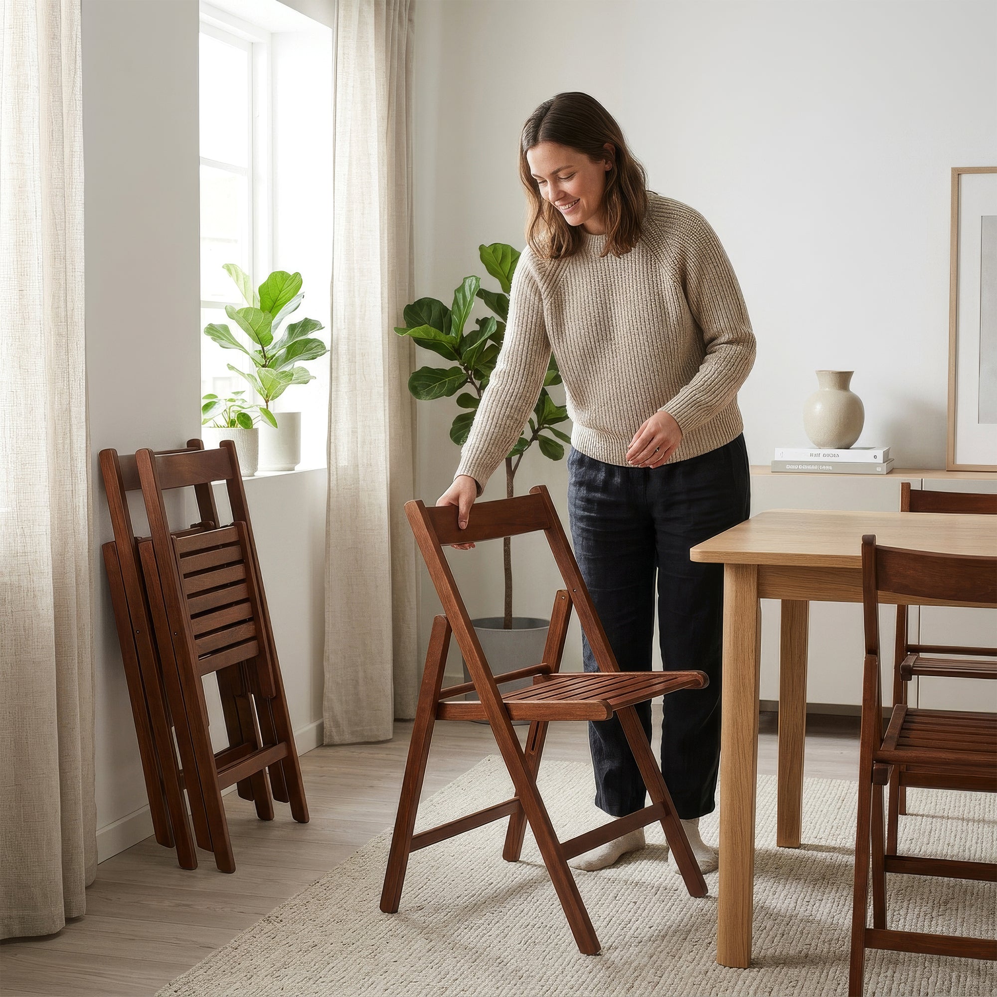 Walnut Beech Wood Folding Chairs - Pack of Two